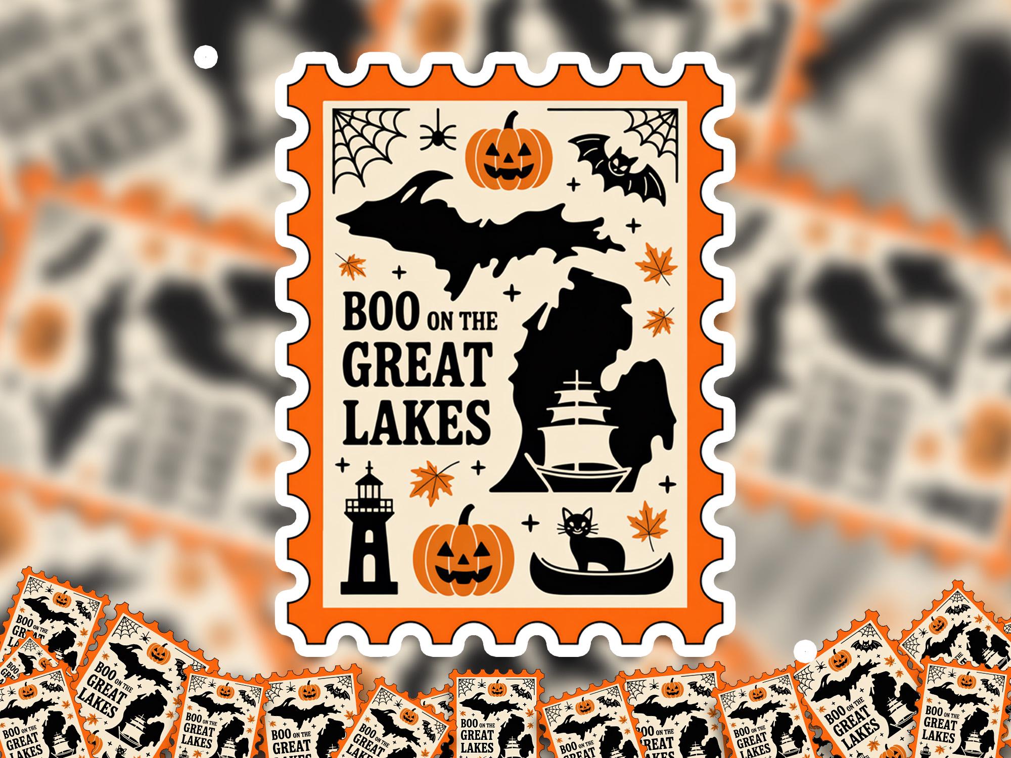 Michigan Stamp Halloween Sticker, Spooky USA Kiss-Cut Vinyl, Waterproof Decal, United States Travel