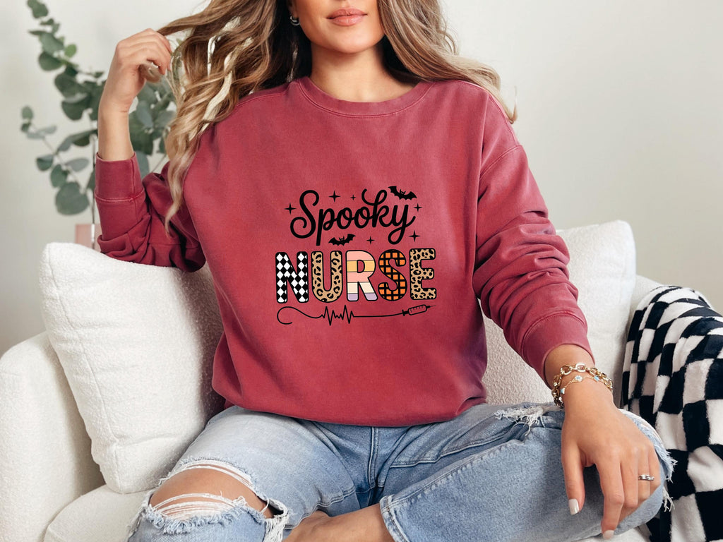 Spooky Nurse Halloween Sweatshirt, Spooky RN Fall Top Cozy Autumn Pullover, Cute Retro Gift for Nurse health worker
