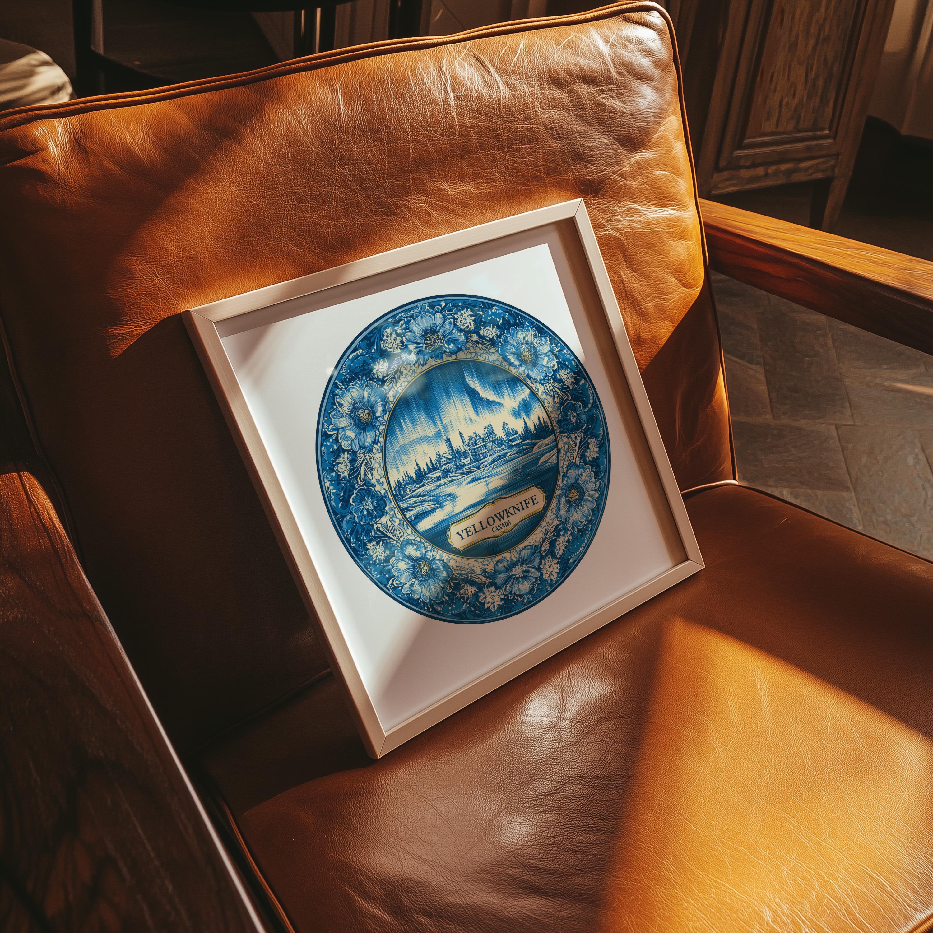 Yellowknife Canada Wall Art, Vintage Delft Blue Poster, City Print, Travel Home Decor