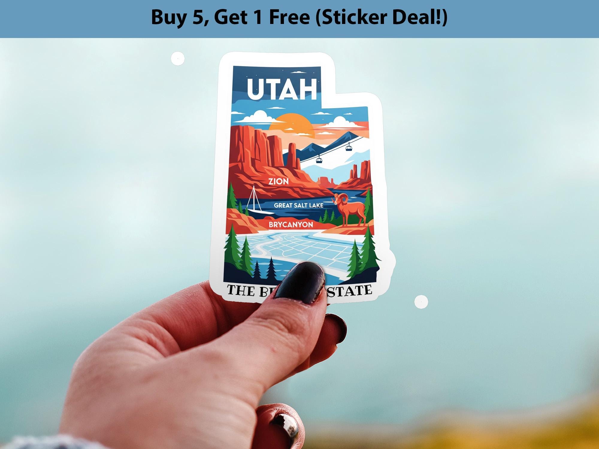 Utah State Sticker, USA Kiss-Cut Vinyl, Landmark Waterproof Decal, United States Travel Collection