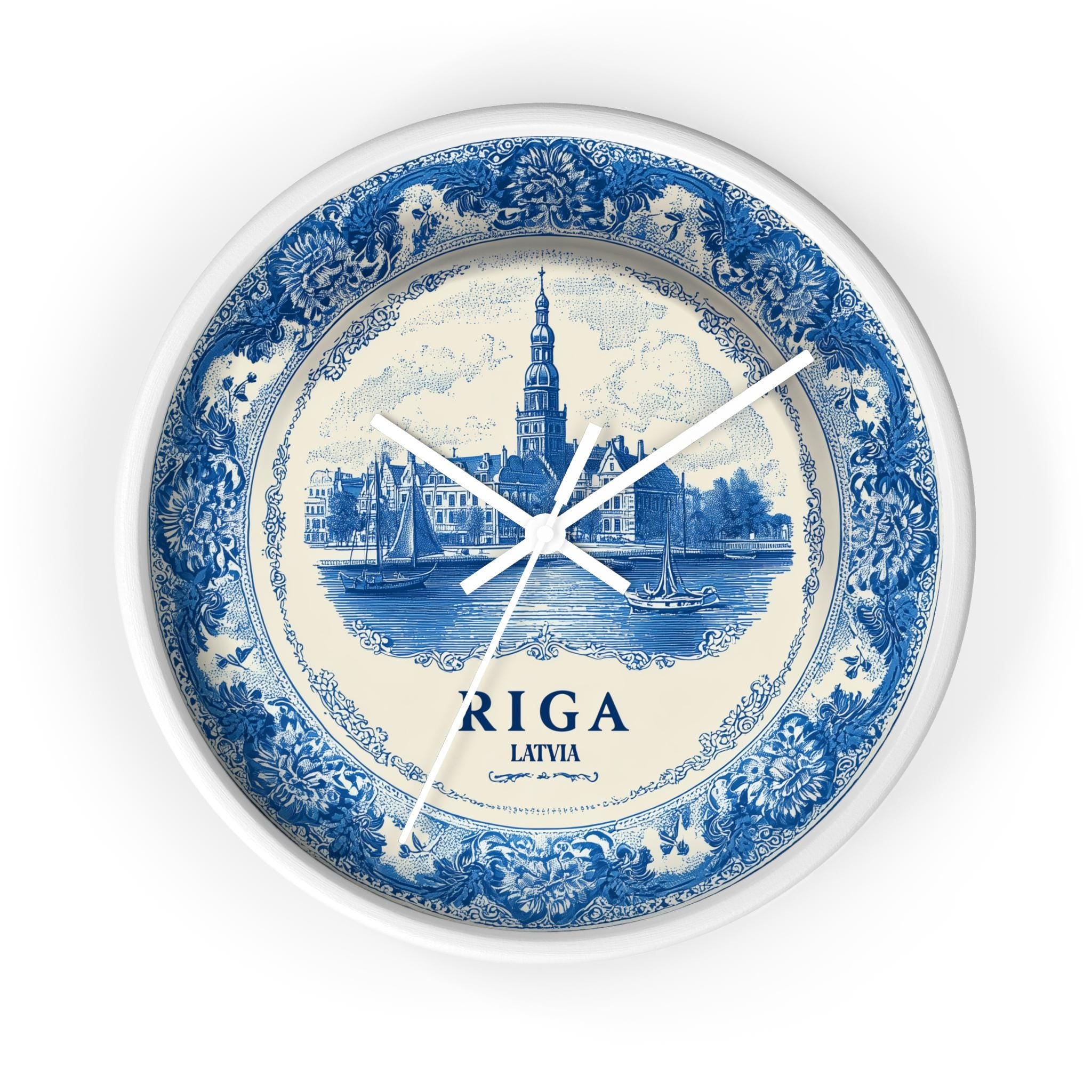 Riga Latvia Wall Clock, Delf style Home Decor, Vintage City Travel Keepsake Art