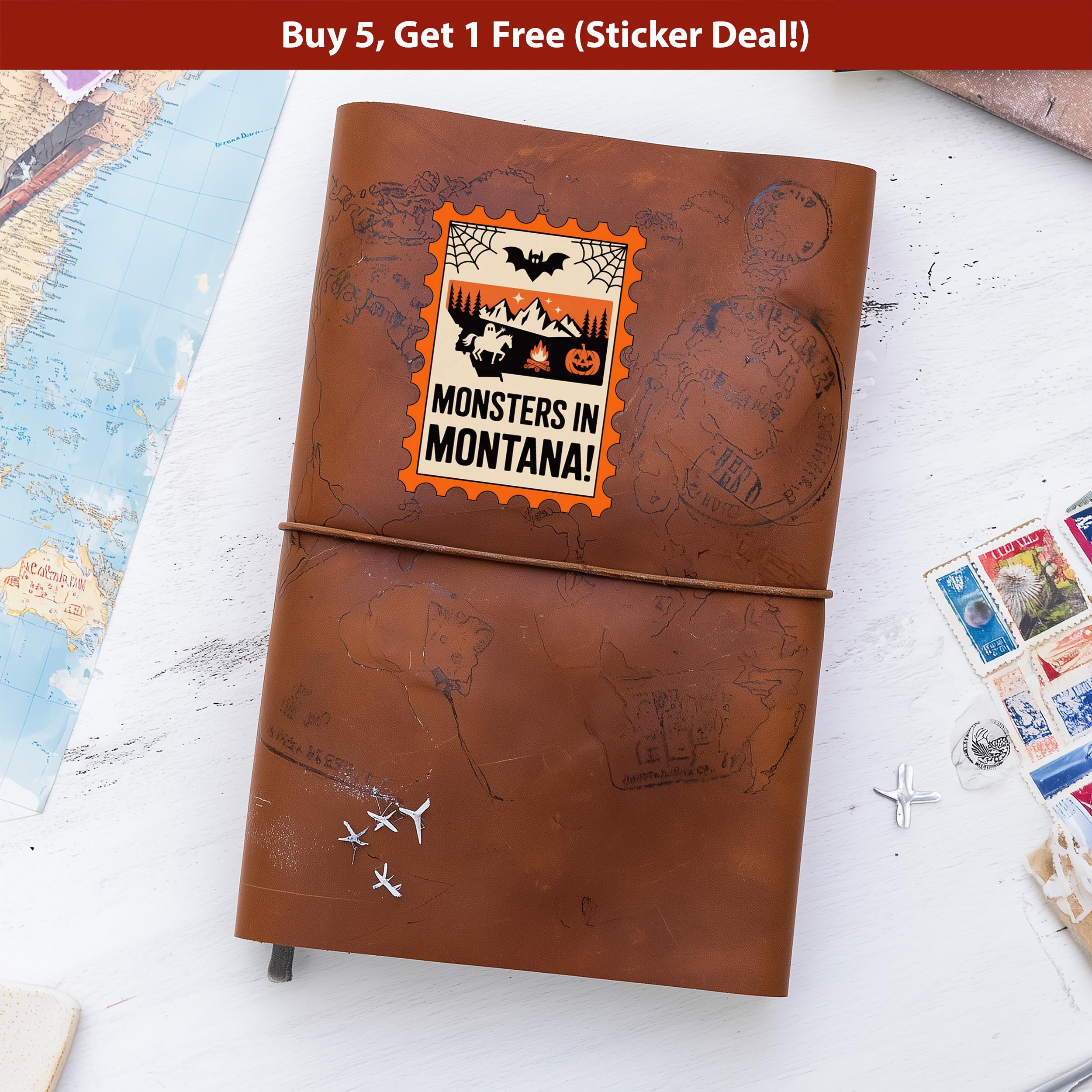 Montana Stamp Halloween Sticker, Spooky USA Kiss-Cut Vinyl, Waterproof Decal, United States Travel