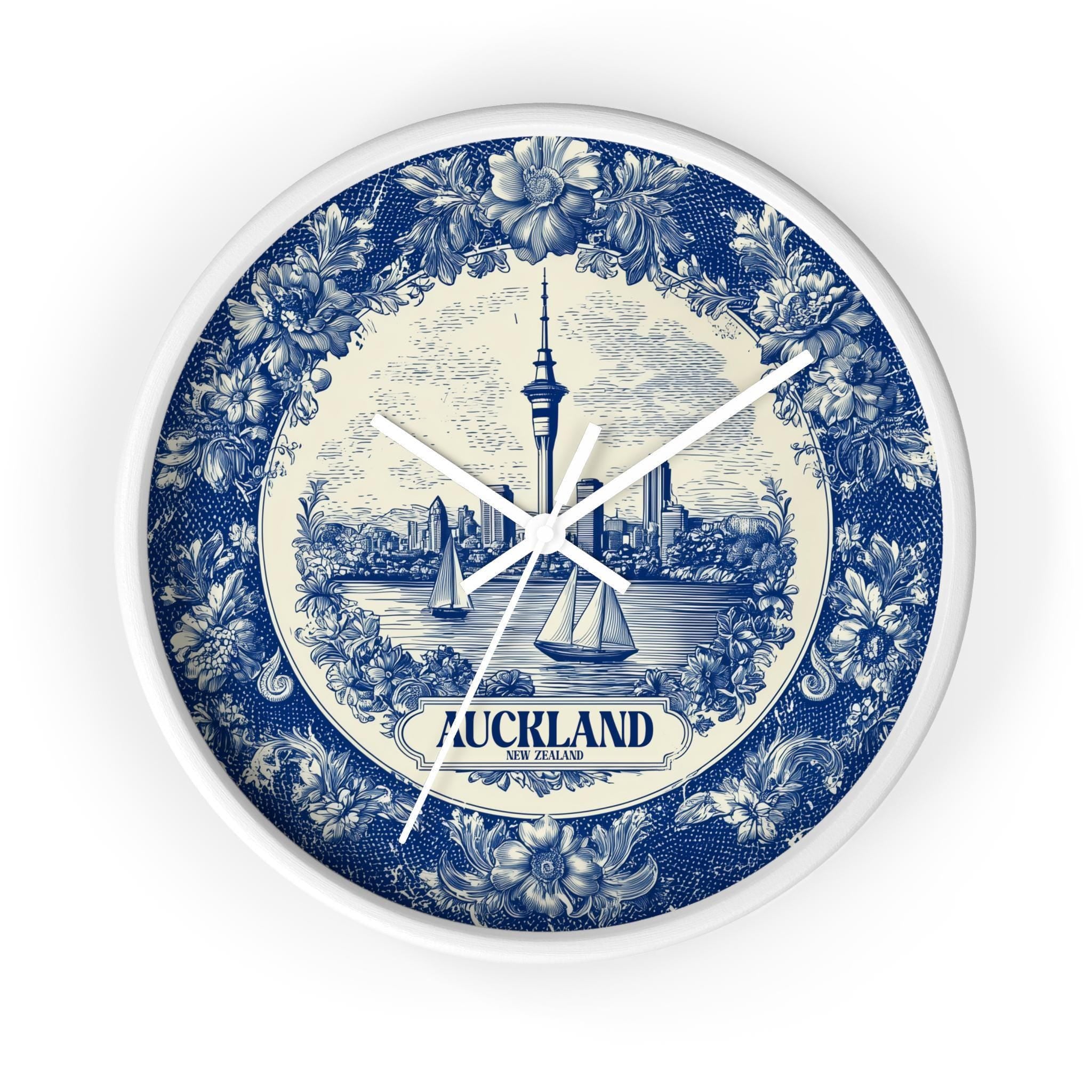Auckland New Zealand Wall Clock, Delf style Home Decor, Vintage City Travel Keepsake Art