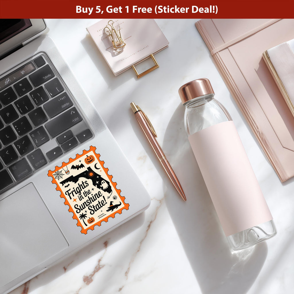 Florida Stamp Halloween Sticker, Spooky USA Kiss-Cut Vinyl, Waterproof Decal, United States Travel