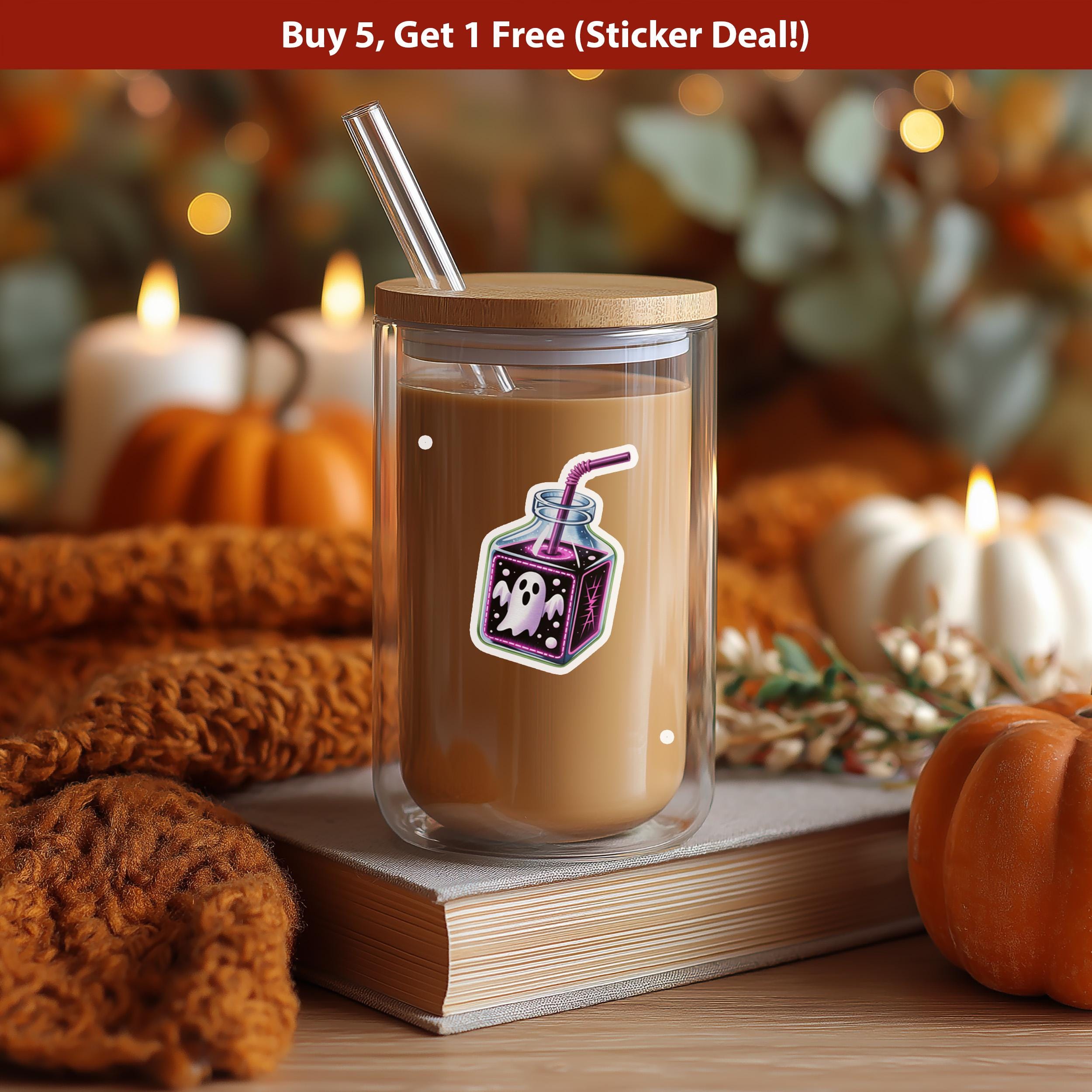 Ghost Juice Sticker, Cute Halloween Spooky Tumbler Decal, Kawaii Haunted Drink Vinyl