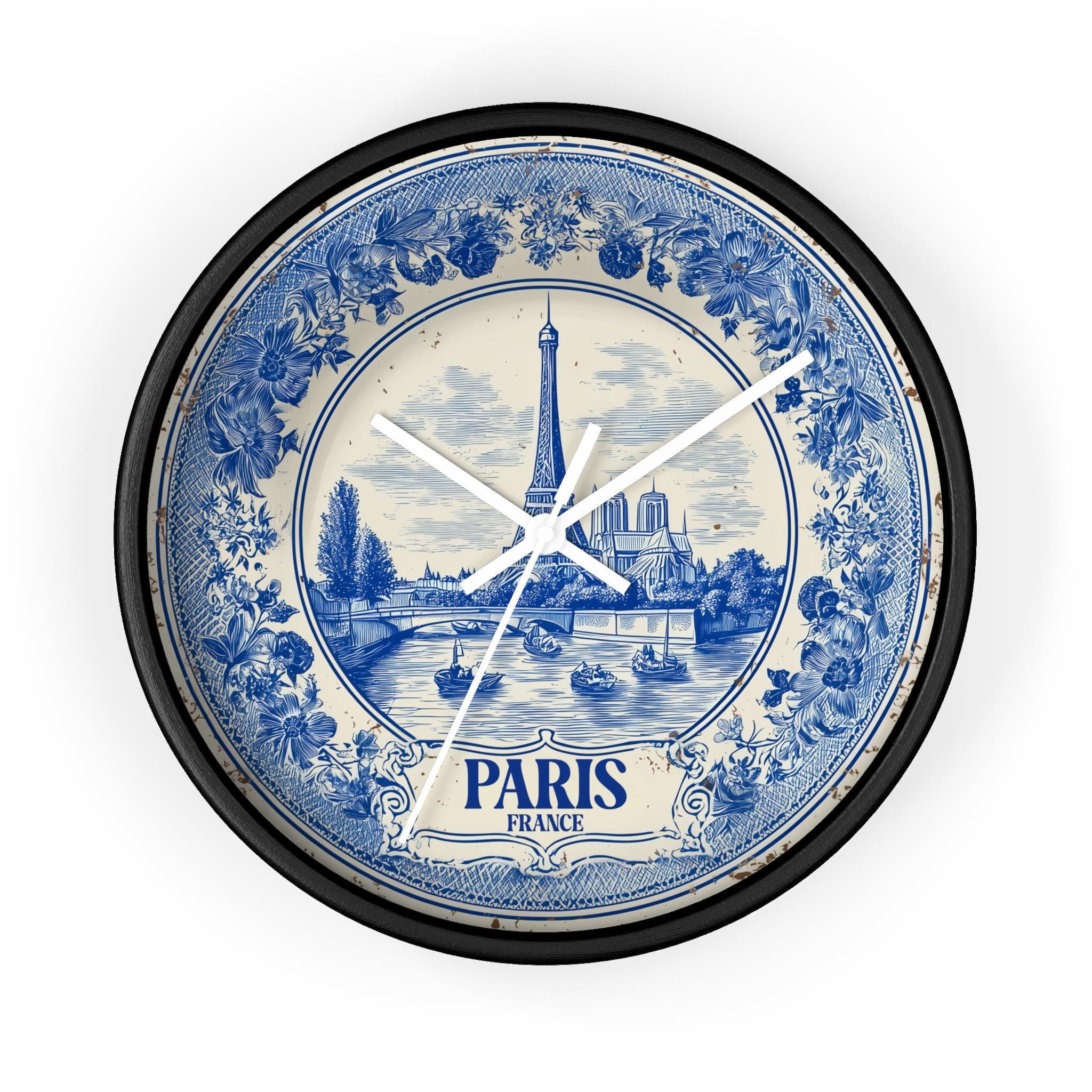 Paris France Wall Clock, Delf style Home Decor, Vintage City Travel Keepsake Art