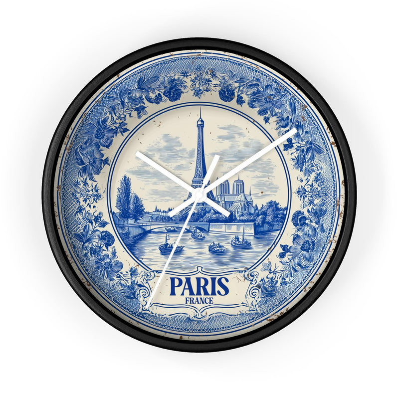 Paris France Wall Clock, Delft style Home Decor, Vintage City Travel Keepsake Art