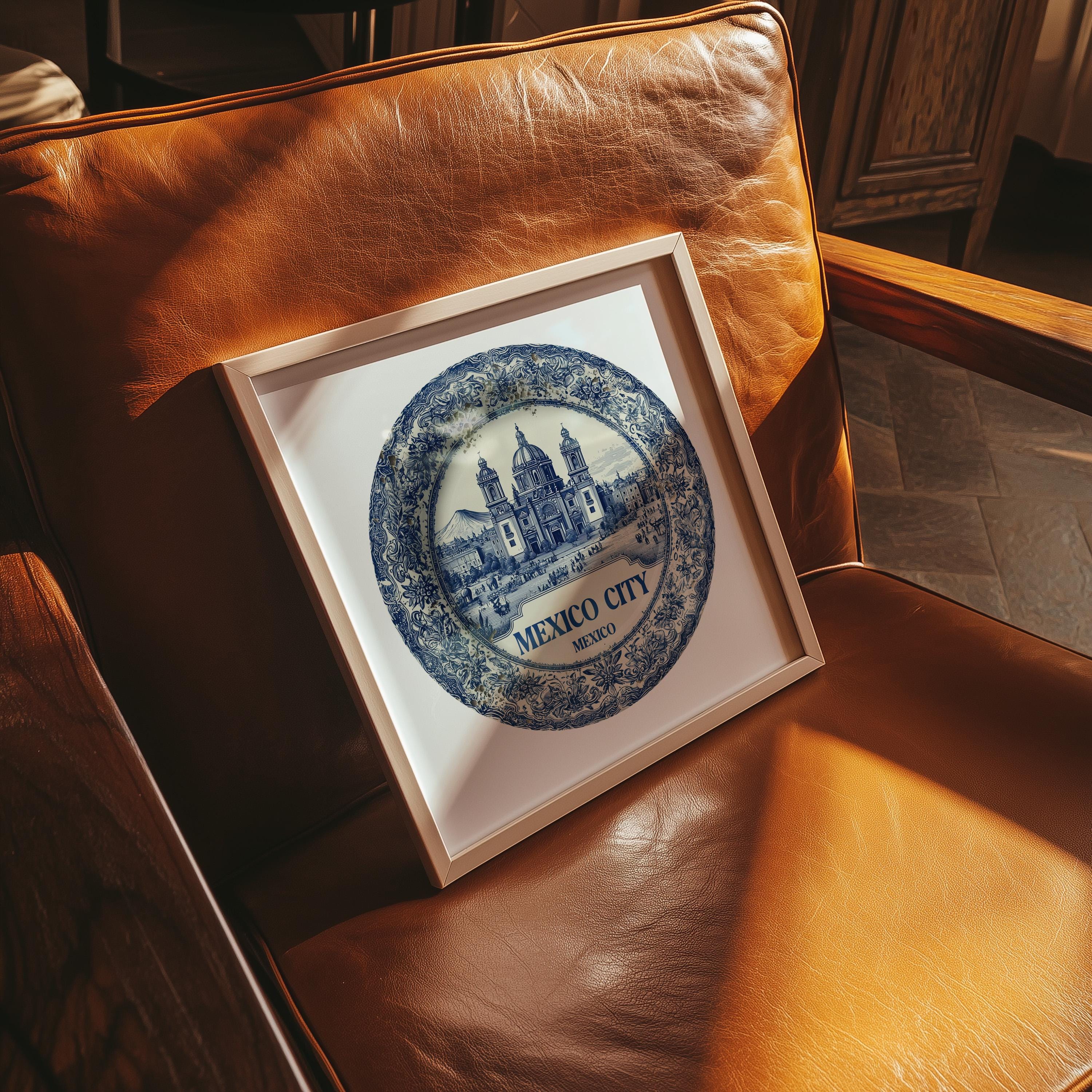 Mexico City Mexico Wall Art, Vintage Delft Blue Poster, City Print, Travel Home Decor