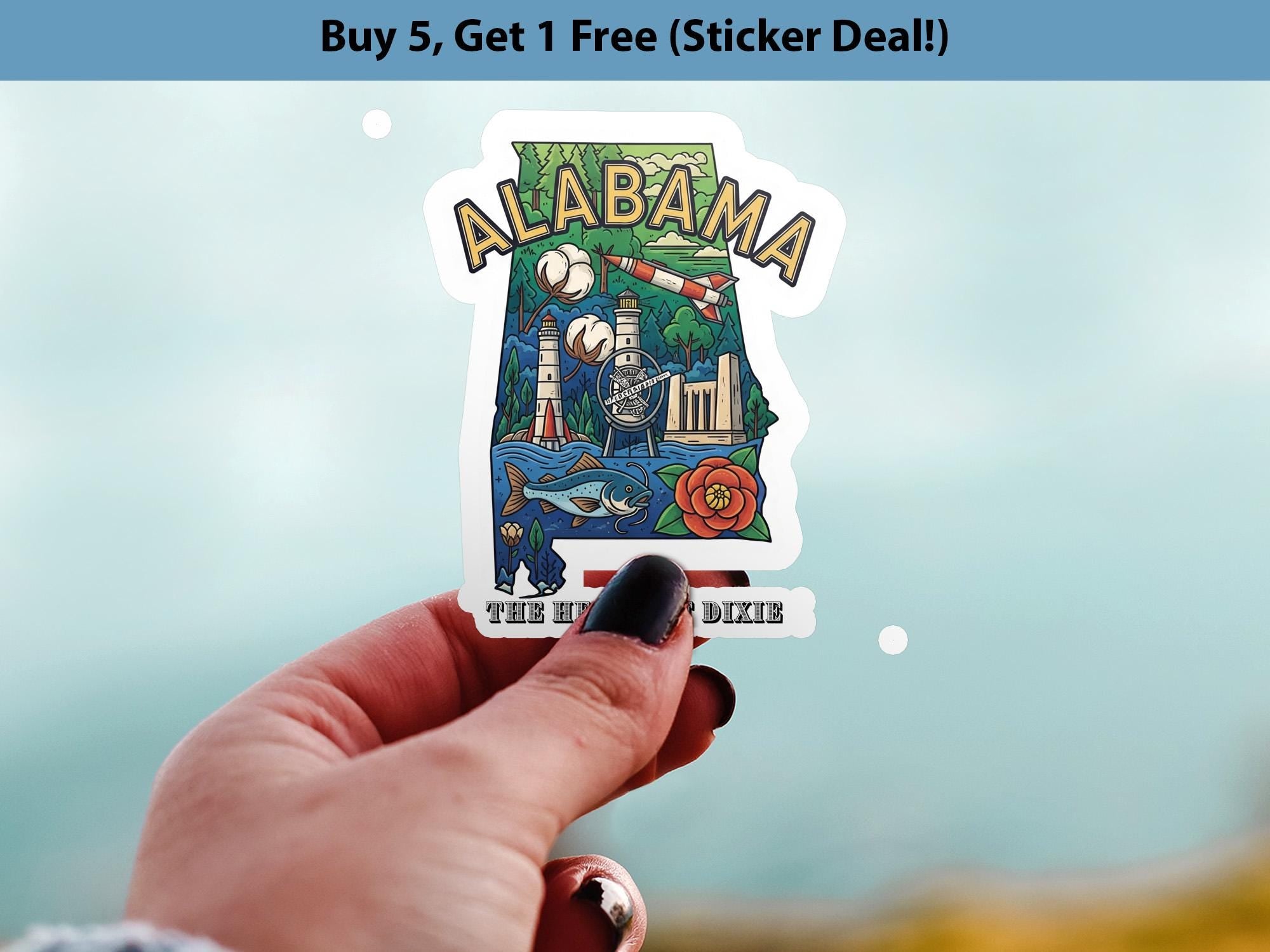 Alabama State Sticker, USA Kiss-Cut Vinyl, Landmark Waterproof Decal, United States Travel Collection