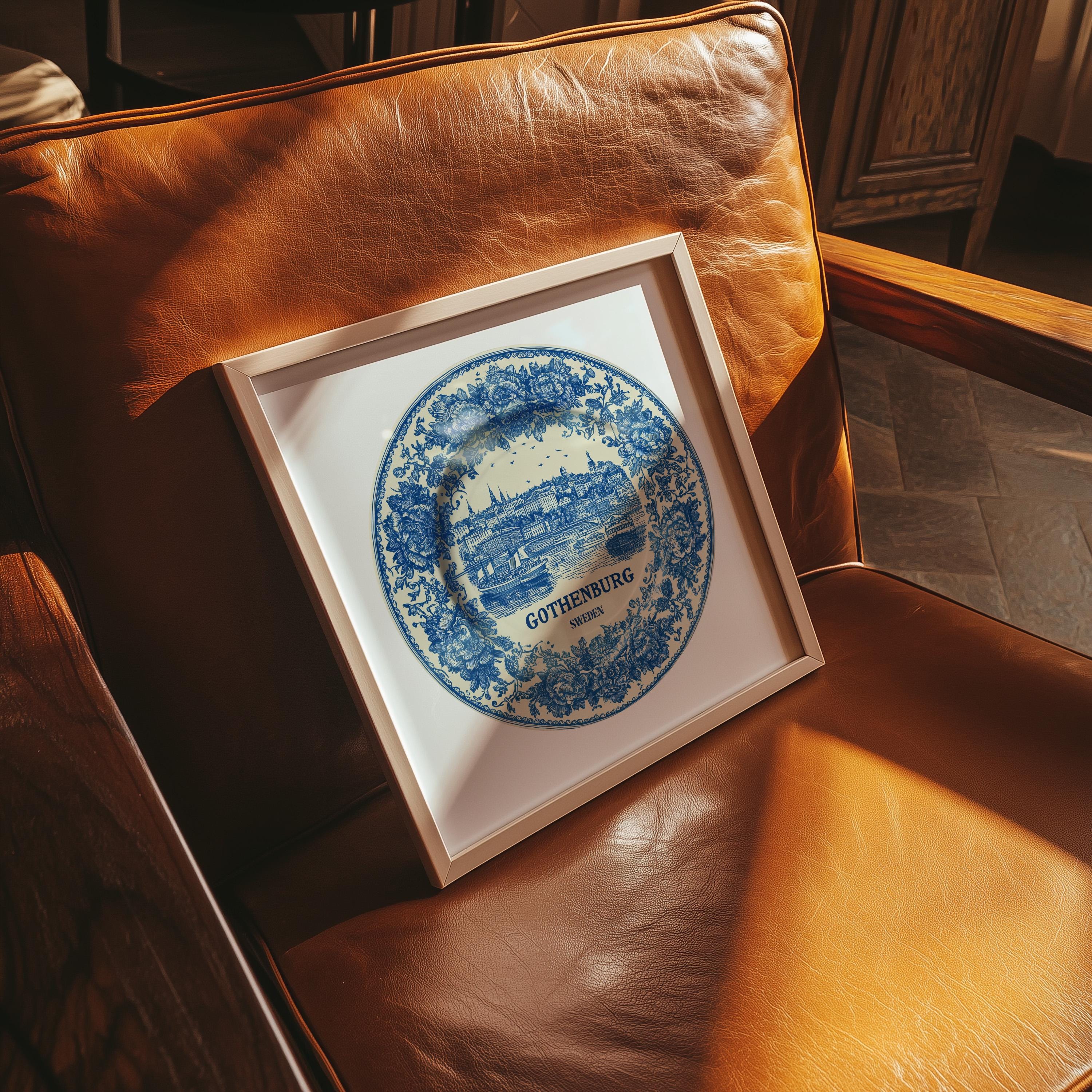 Gothenburg Sweden Wall Art, Vintage Delft Blue Poster, City Print, Travel Home Decor