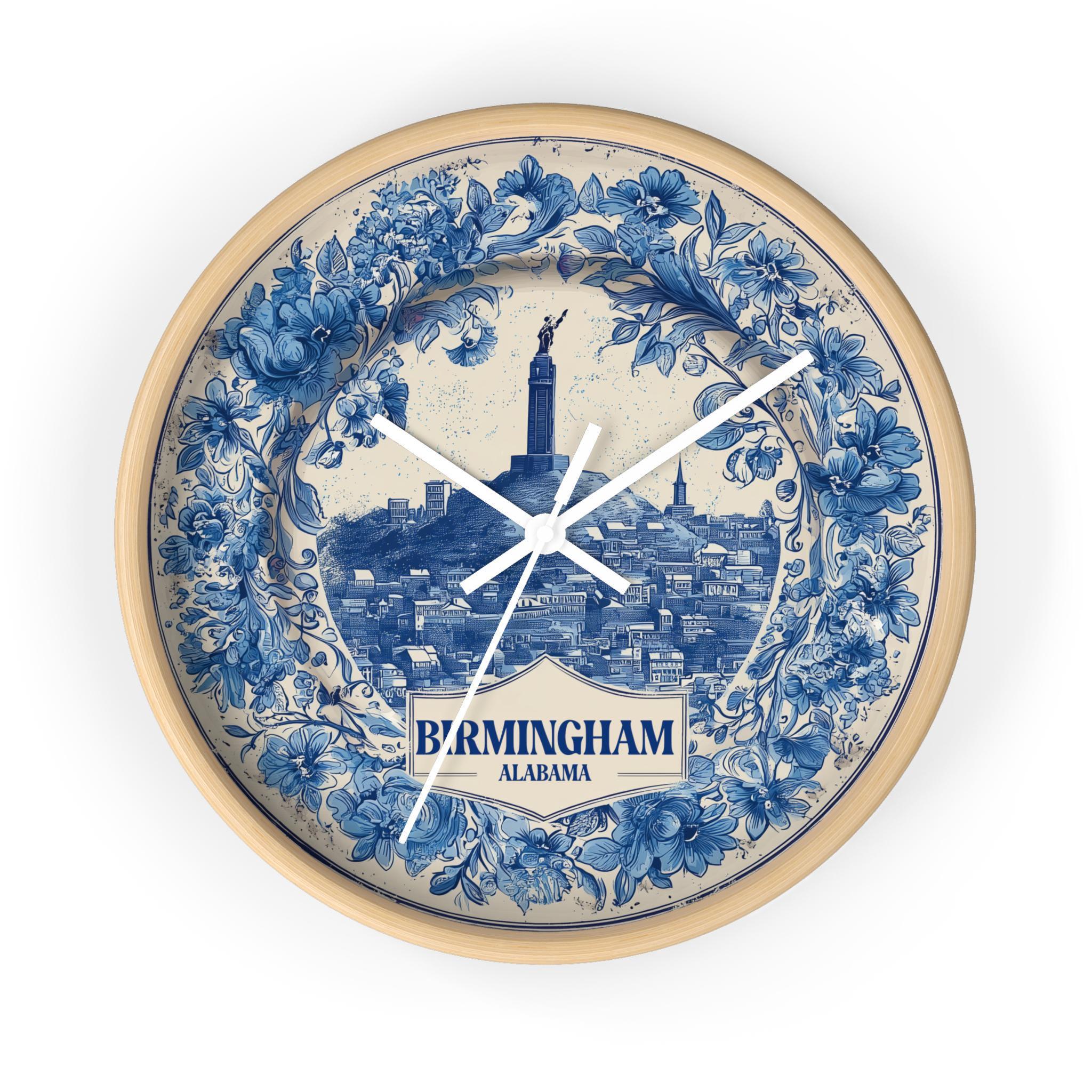 Birmingham Alabama Wall Clock, Delf style Home Decor, Vintage City Travel Keepsake Art