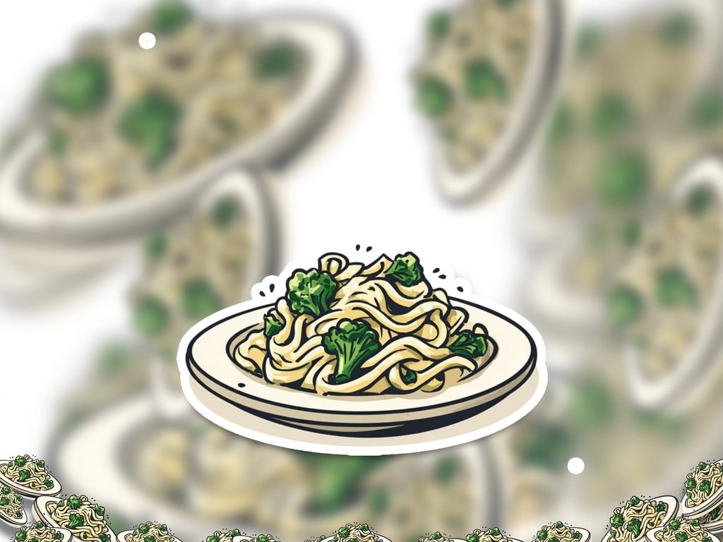 Pasta Alfredo cute kawaii Style Sticker, Kiss-Cut Vinyl Decals, Waterproof Stickers for Laptop & Tumbler, Cute Vinyl Decal Stickers