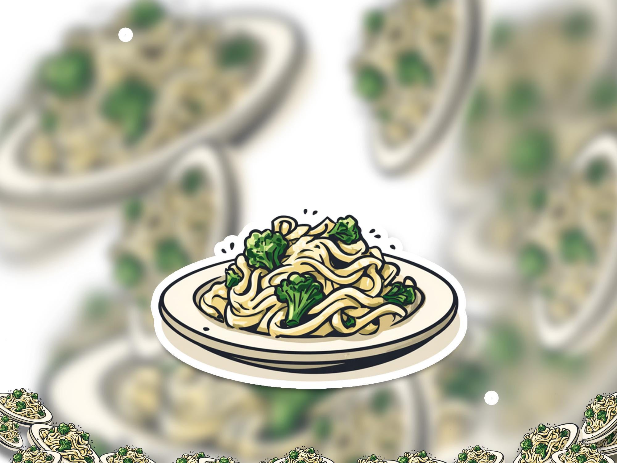 Pasta Alfredo cute kawaii Style Sticker, Kiss-Cut Vinyl Decals, Waterproof Stickers for Laptop & Tumbler, Cute Vinyl Decal Stickers