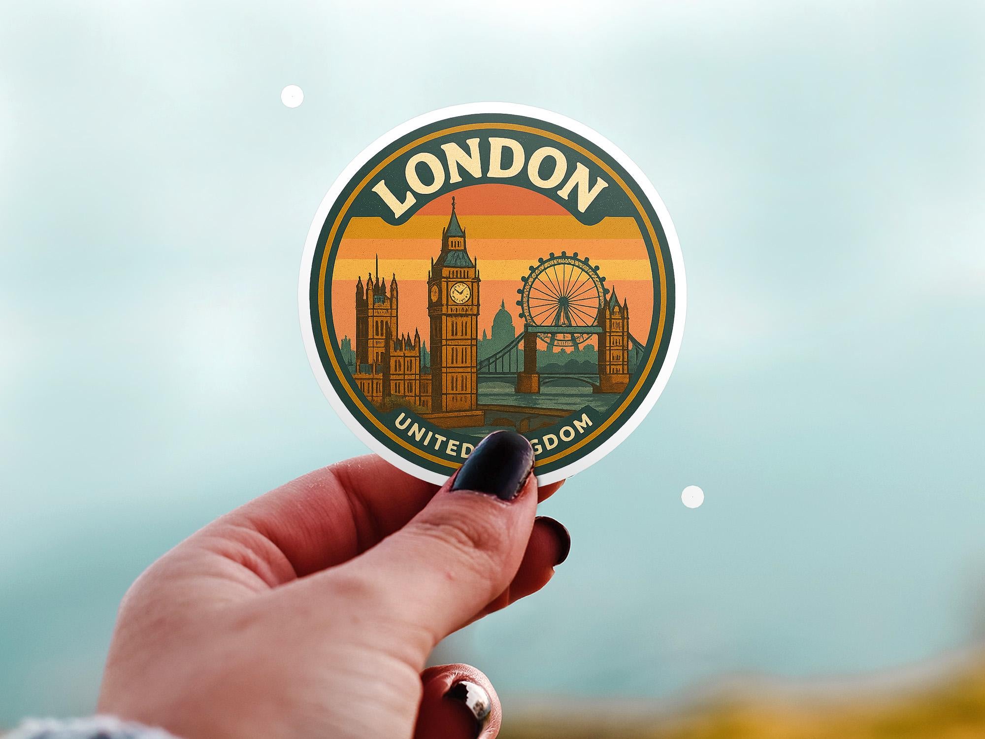 London United Kingdom Kiss-Cut Vinyl, Waterproof Decal, Retro Travel Lover Collection