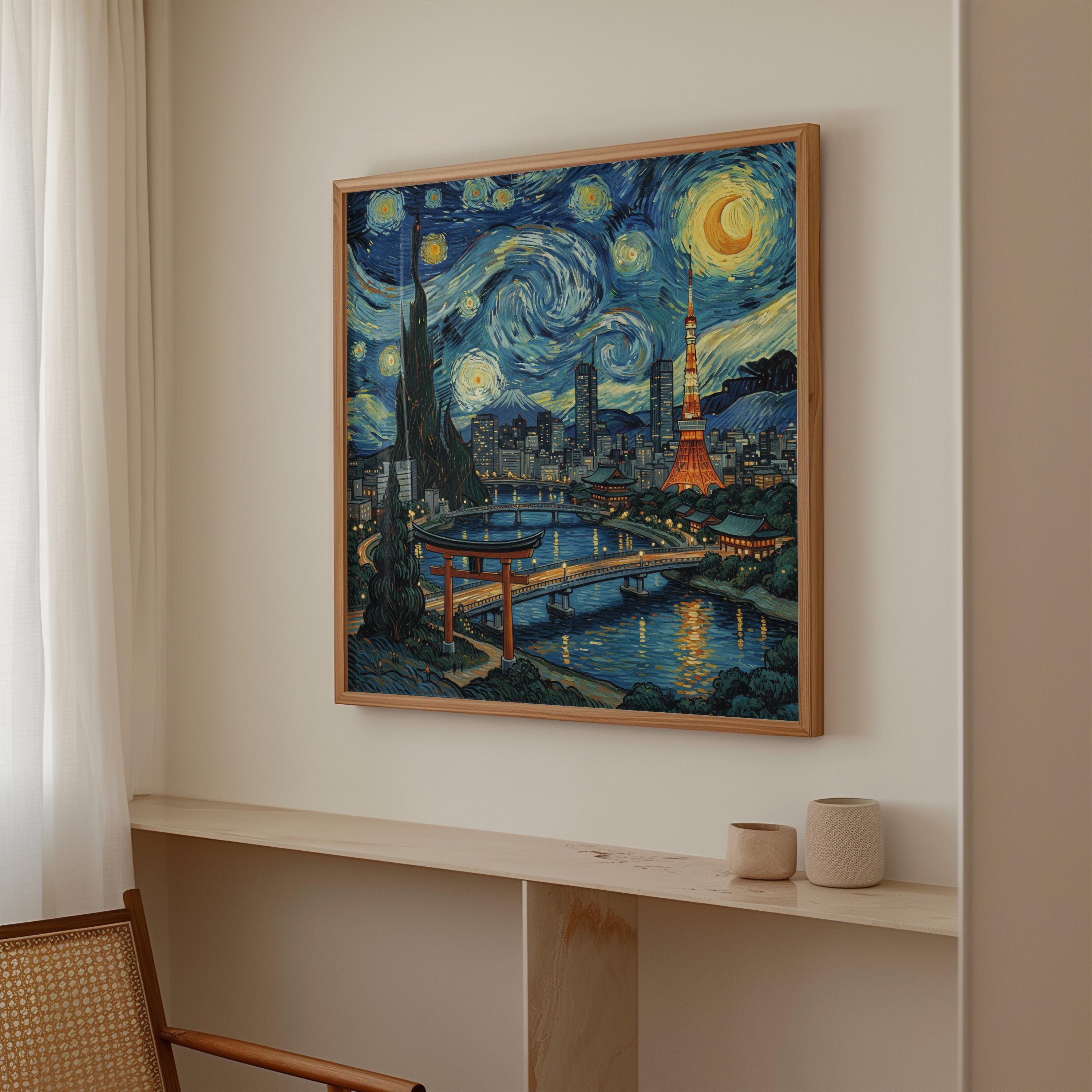 Tokyo Japan Starry Night Wall Art, Print, Japanese Travel Gift Home Decor