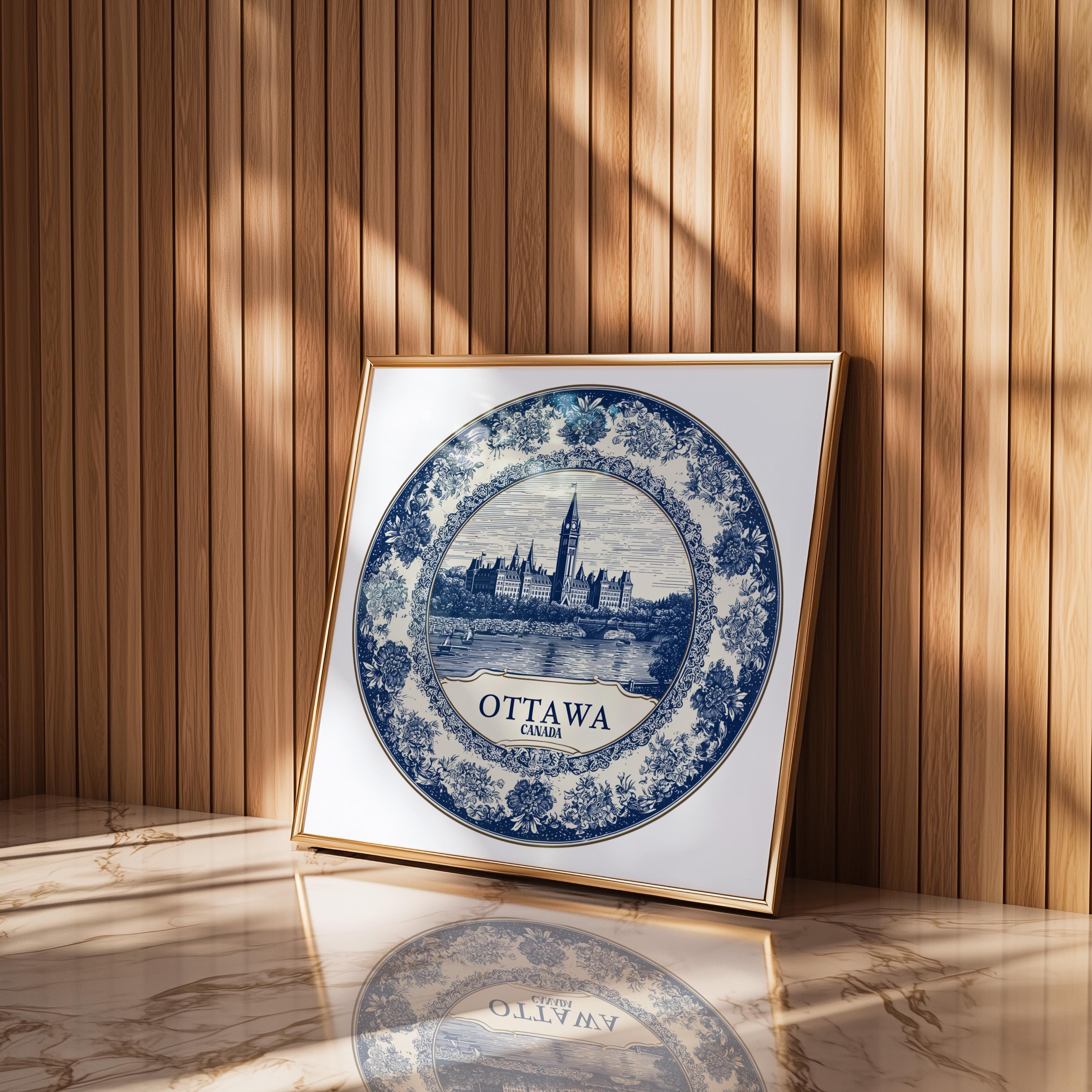 Ottawa Canada Wall Art, Vintage Delft Blue Poster, City Print, Travel Home Decor