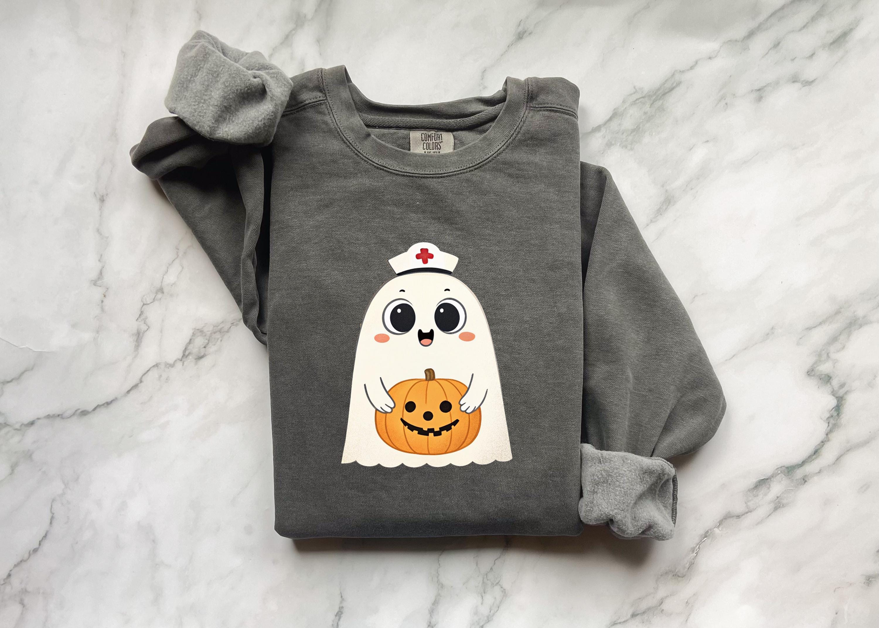Halloween Nurse Sweatshirt: Spooky Ghost & Pumpkin Retro Fall Top
