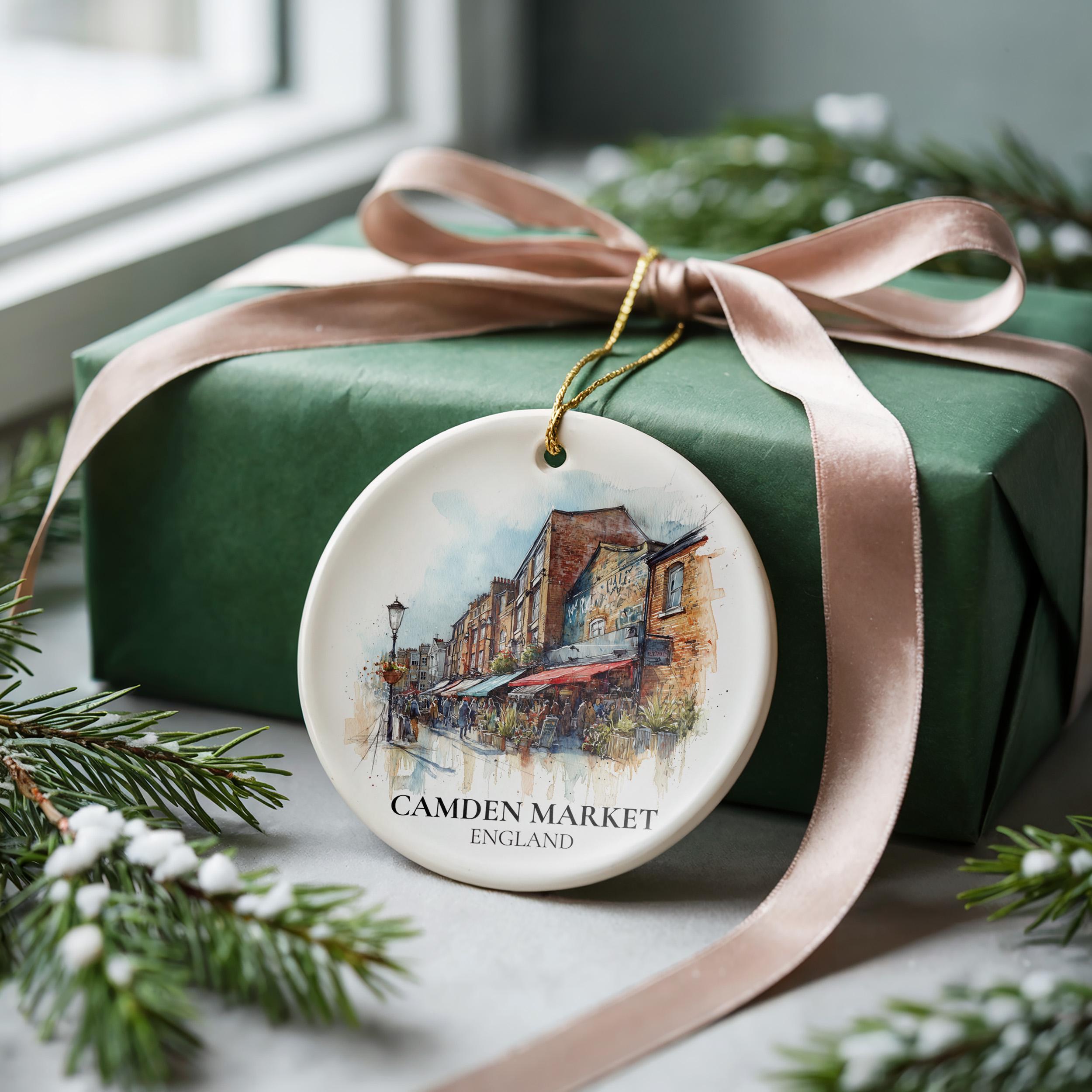 Camden Market England Personalized Watercolor Ornament, Custom Ceramic Christmas gift, Travel Keepsake