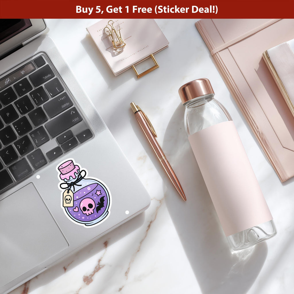 Kawaii Pastel Potion Sticker, Cute Witchy Bottle Decal, Magical Halloween Goth Vinyl