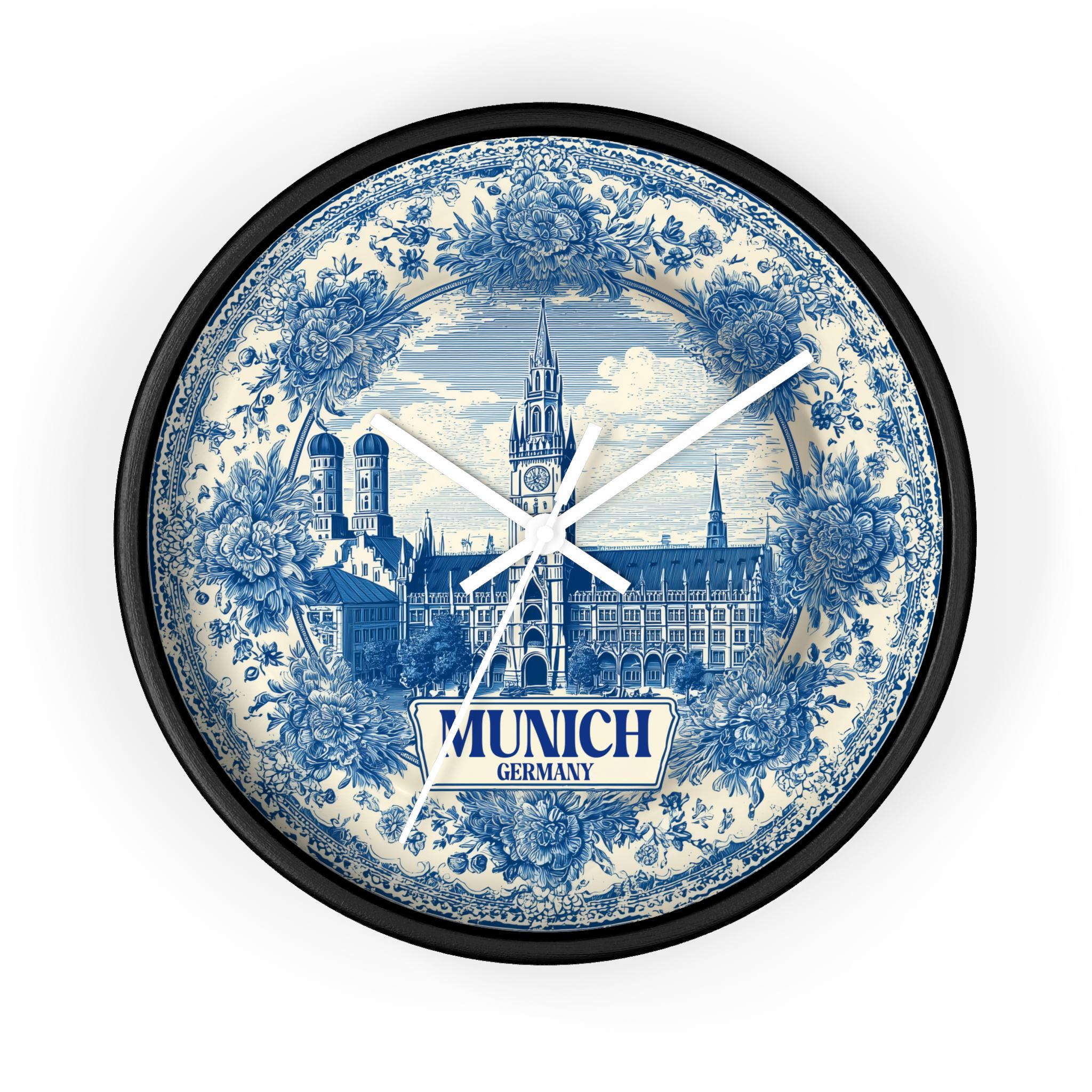 Munich Germany Wall Clock, Delf style Home Decor, Vintage City Travel Keepsake Art