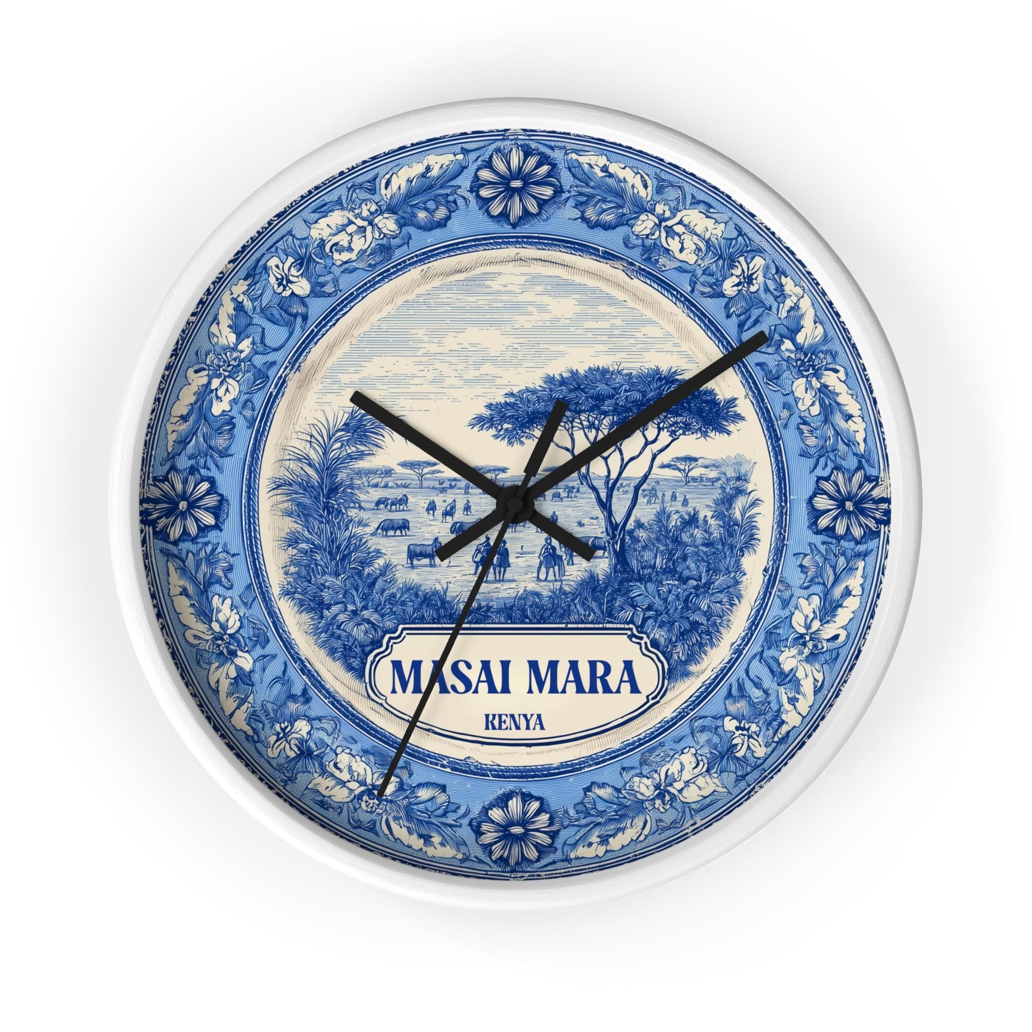 Masai Mara Kenya Wall Clock, Delf style Home Decor, Vintage City Travel Keepsake Art
