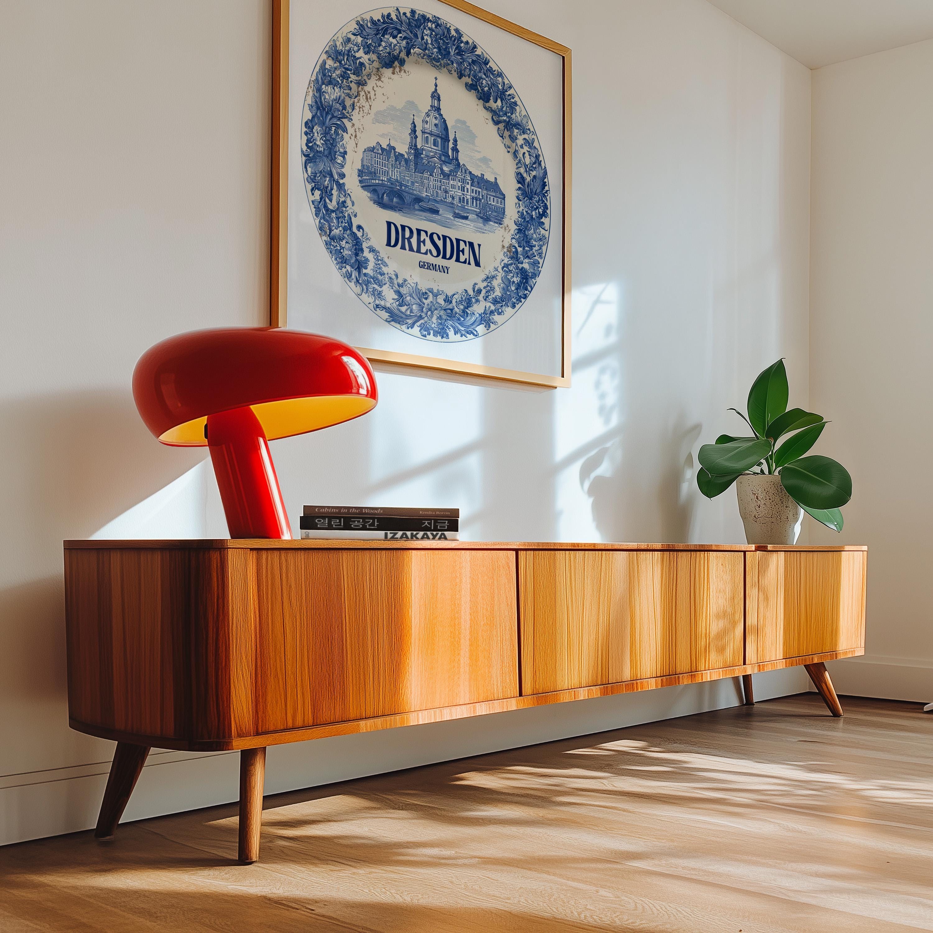 Dresden Germany Wall Art, Vintage Delft Blue Poster, City Print, Travel Home Decor