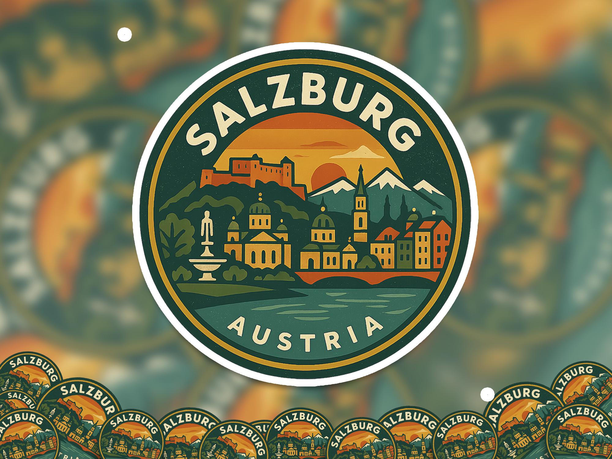 Salzburg Austria Sticker Kiss-Cut Vinyl, Waterproof Decal, Retro Travel Lover Collection