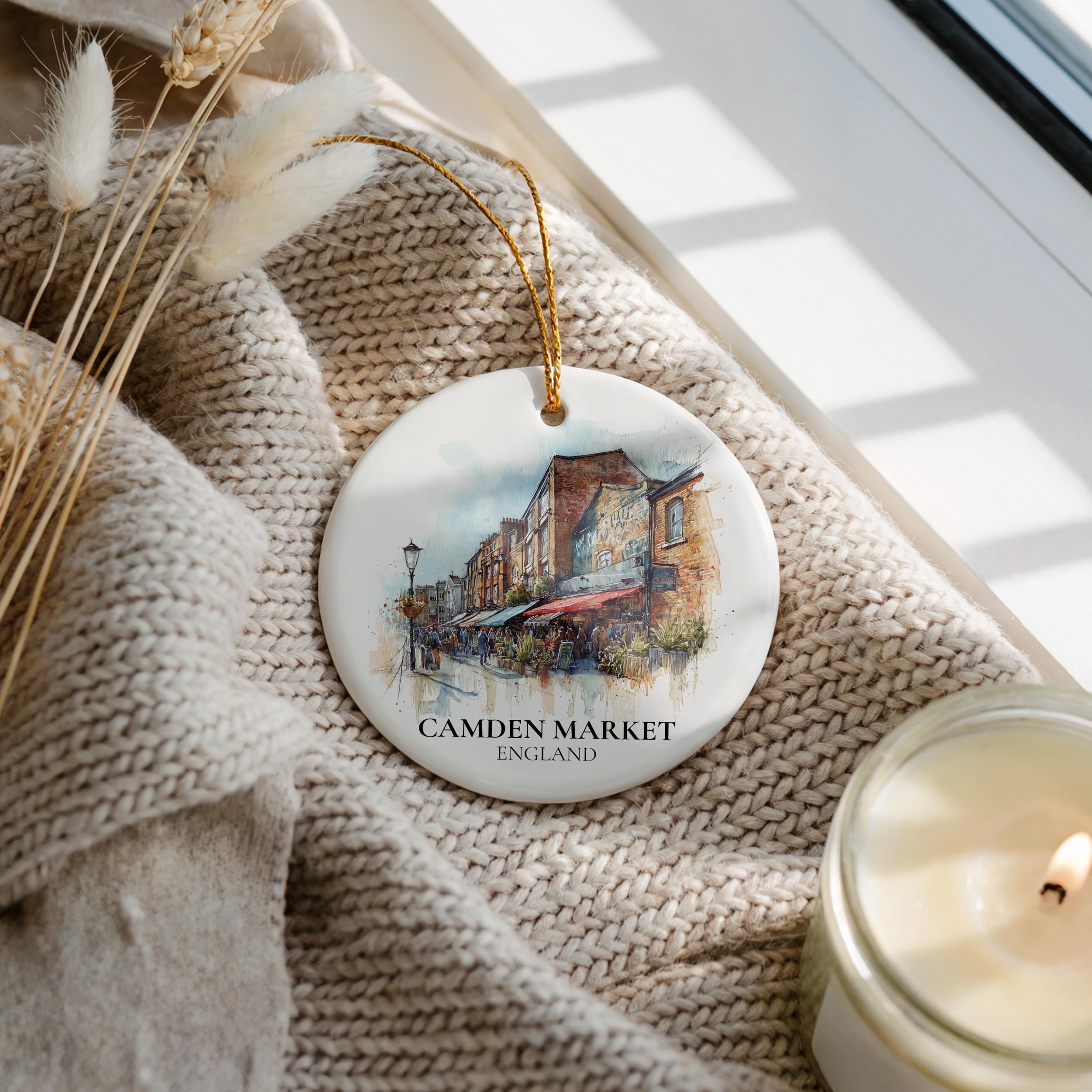 Camden Market England Personalized Watercolor Ornament, Custom Ceramic Christmas gift, Travel Keepsake
