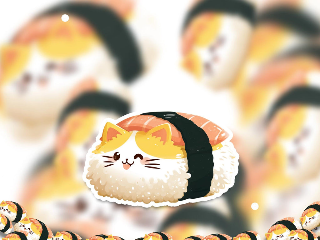 Kawaii Cat Sushi Sticker: Waterproof Vinyl Decal for Laptop & Tumbler