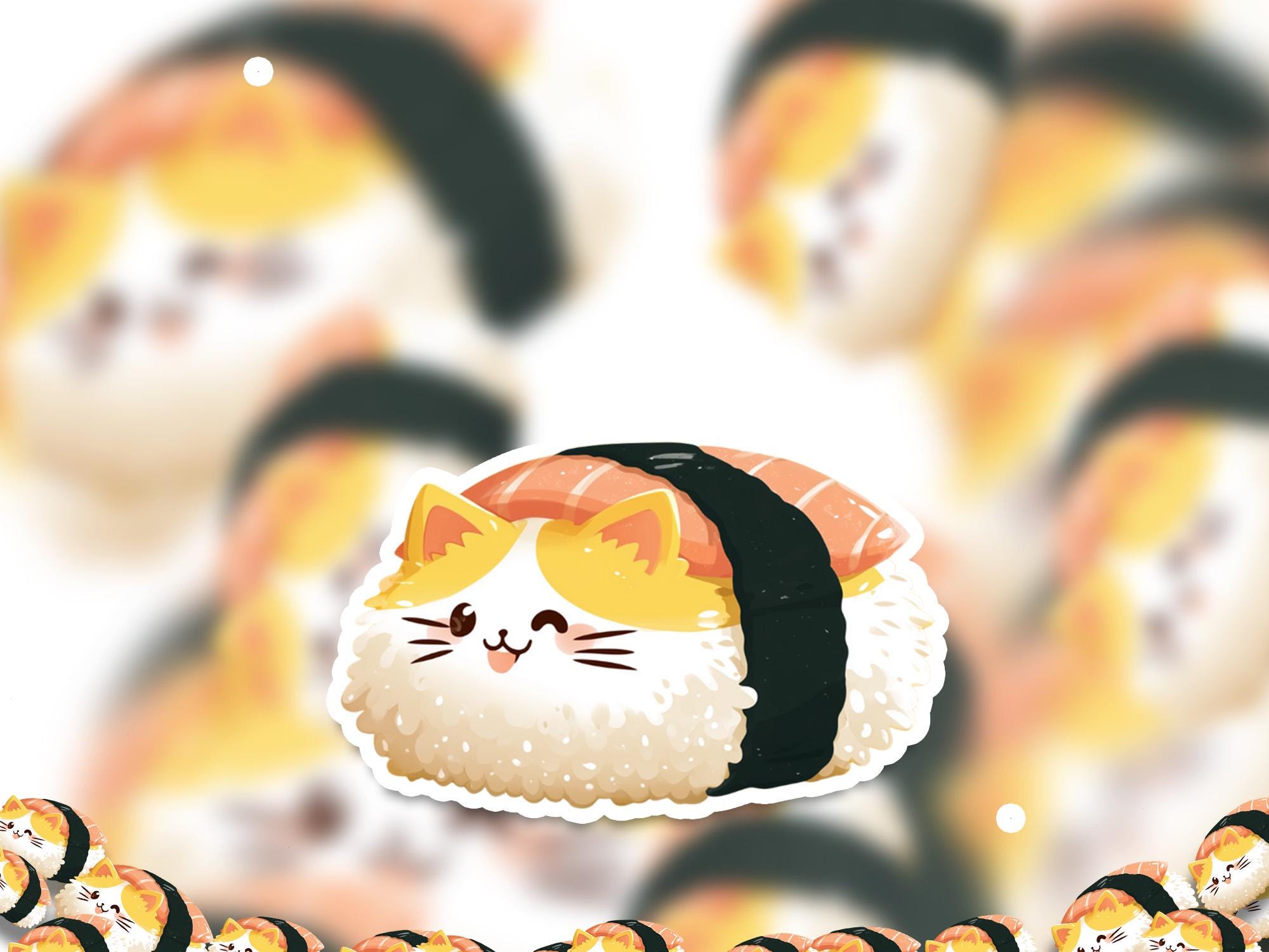 Kawaii Cat Sushi Sticker: Waterproof Vinyl Decal for Laptop & Tumbler