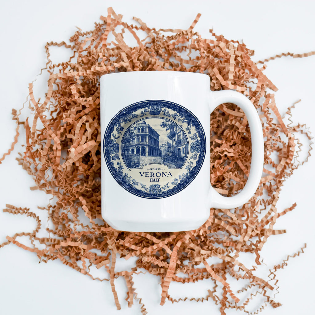 Verona Italy Mug, Custom Delft Style cup, Personalized Vintage Travel City Gift
