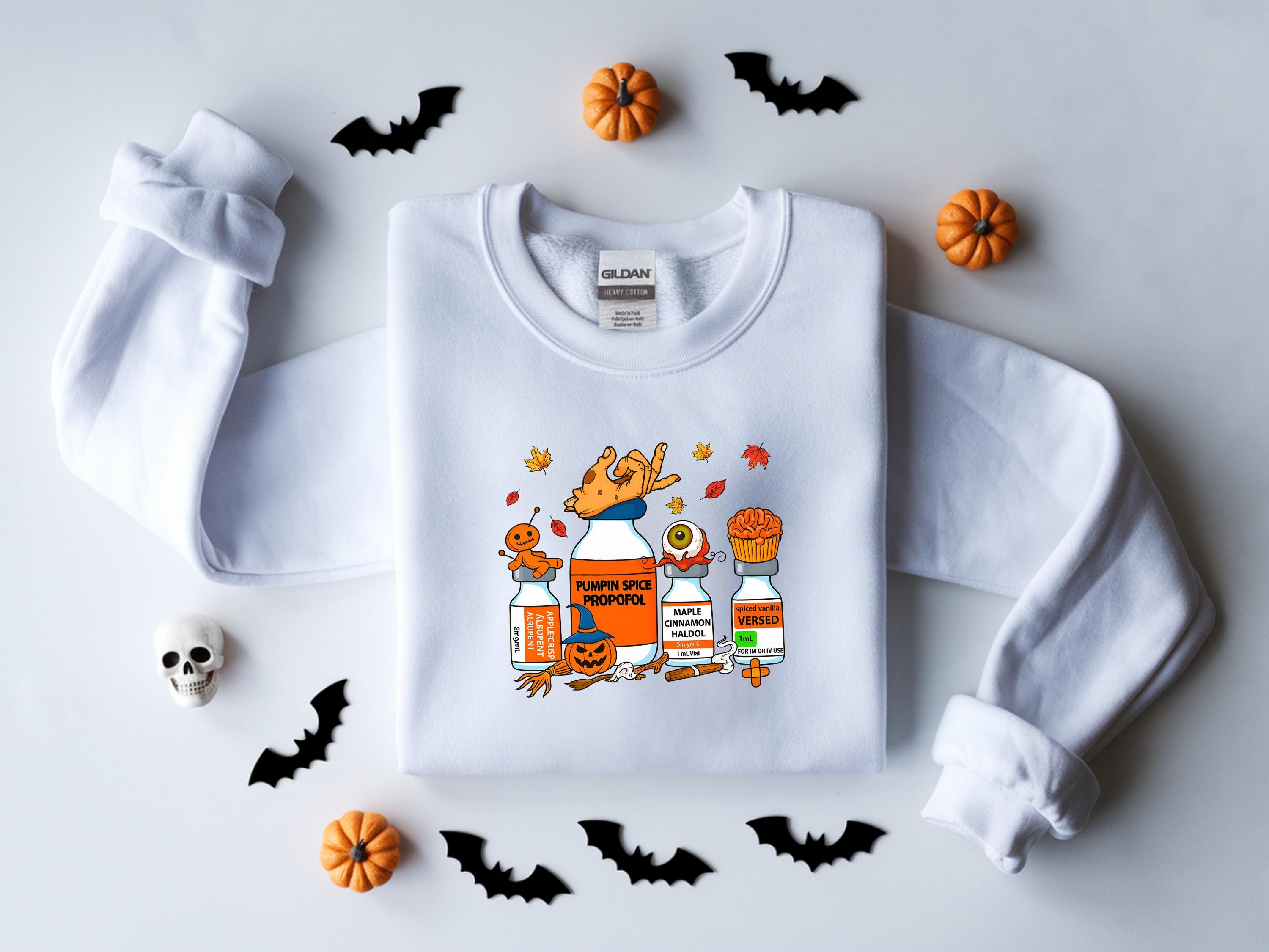 Halloween Nurse Sweatshirt, Gift For Nurse, RN,  Nurse Pills Shirt, Pumpkin Spice Propofol, Spooky Season Nurse Tee