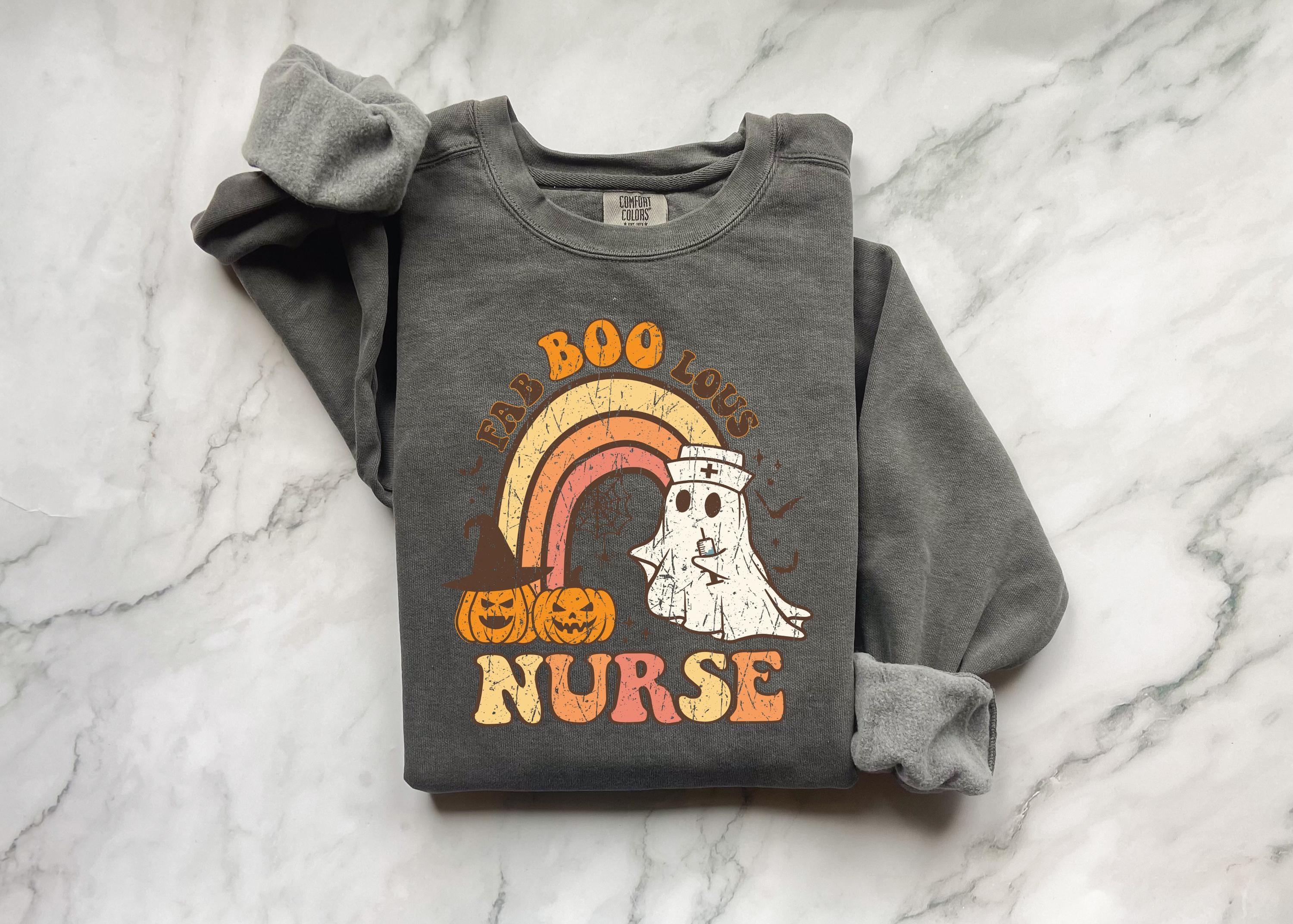Faboolous Nurse Halloween Sweatshirt, Spooky RN Fall Top Cozy Autumn Pullover, Cute Retro Gift for Nurse