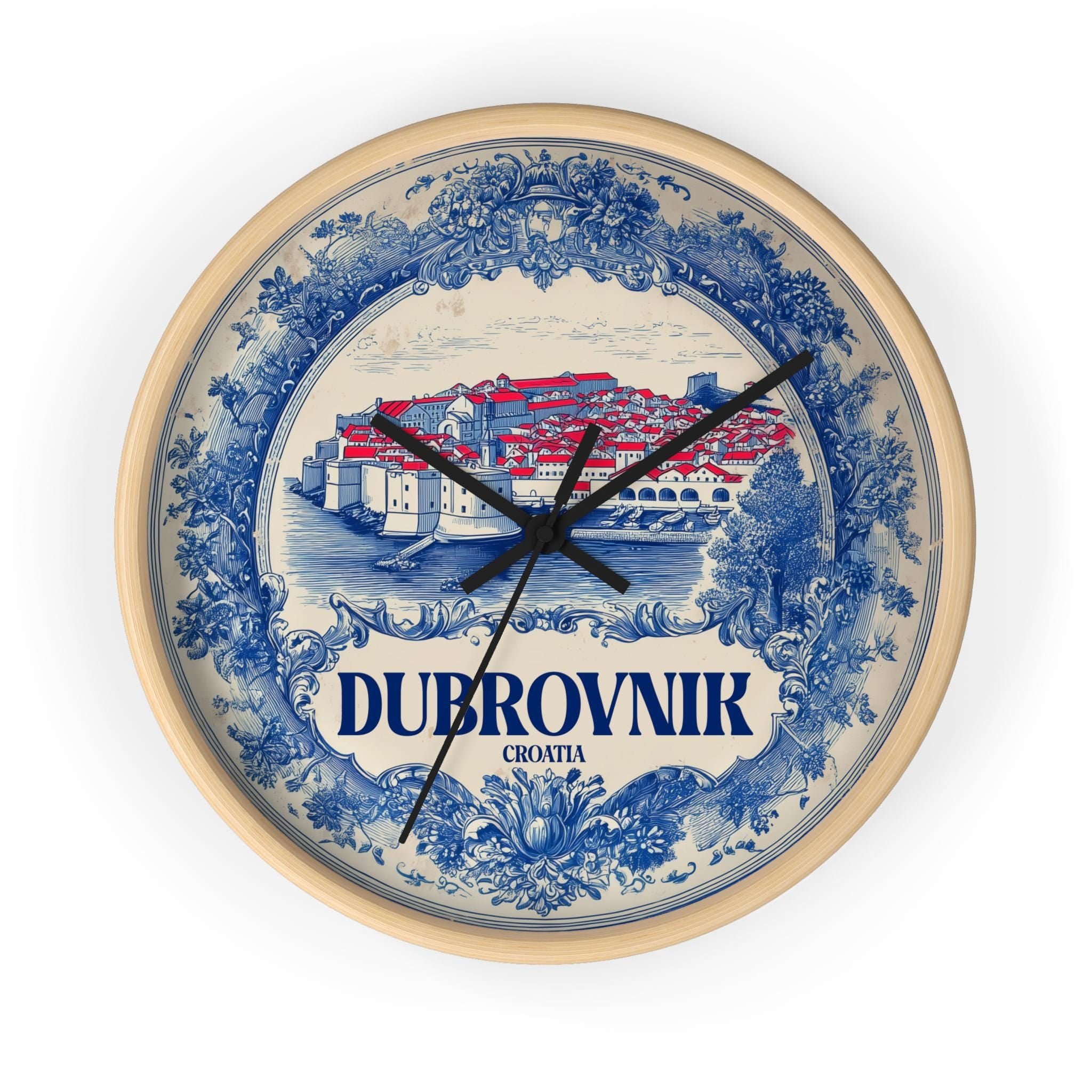 Dubrovnik Croatia Wall Clock, Delf style Home Decor, Vintage City Travel Keepsake Art