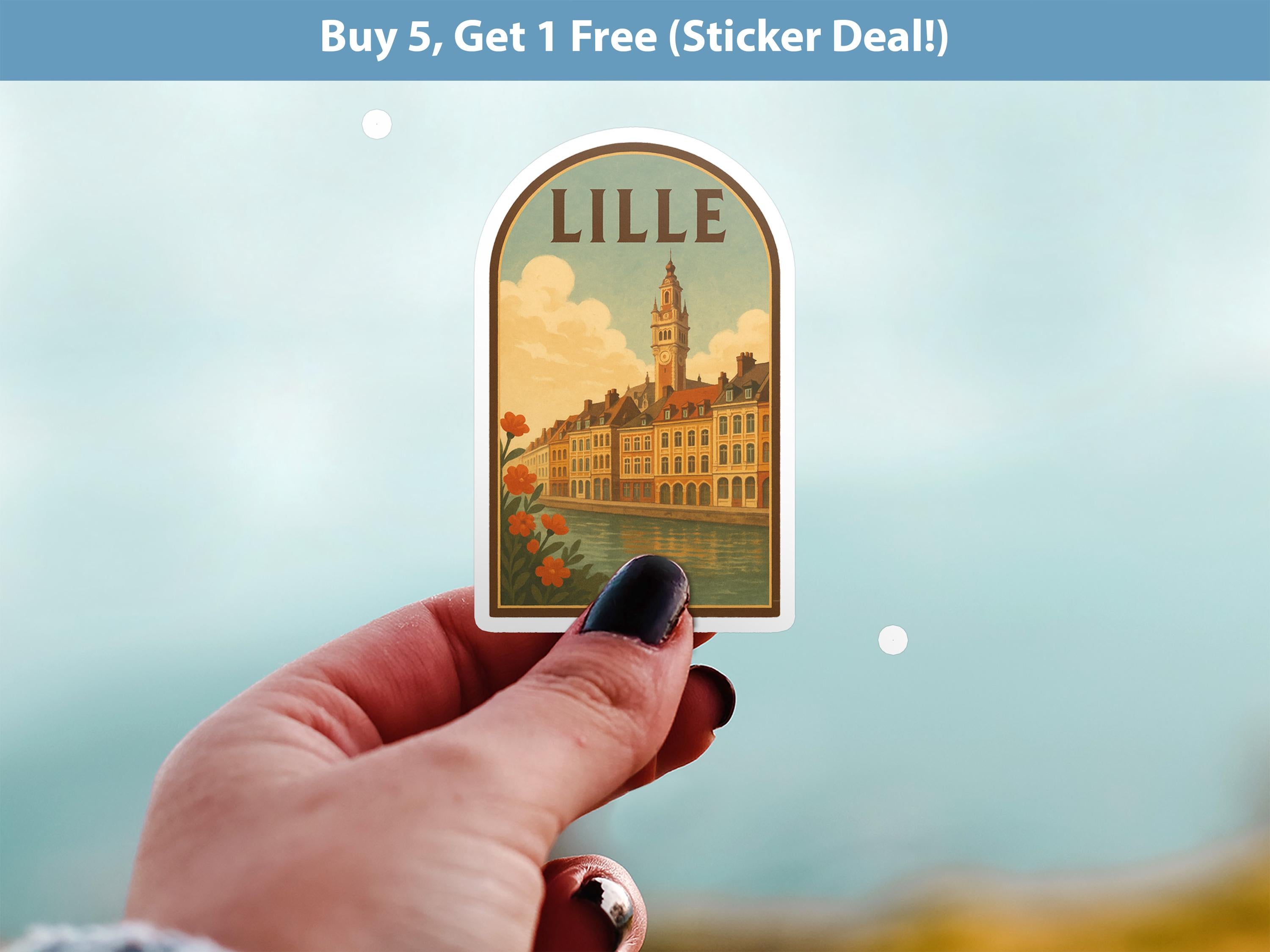 Lille France Sticker, Vintage City Vinyl Decal, Retro Travel Lover Collection, Journal Scrapbook