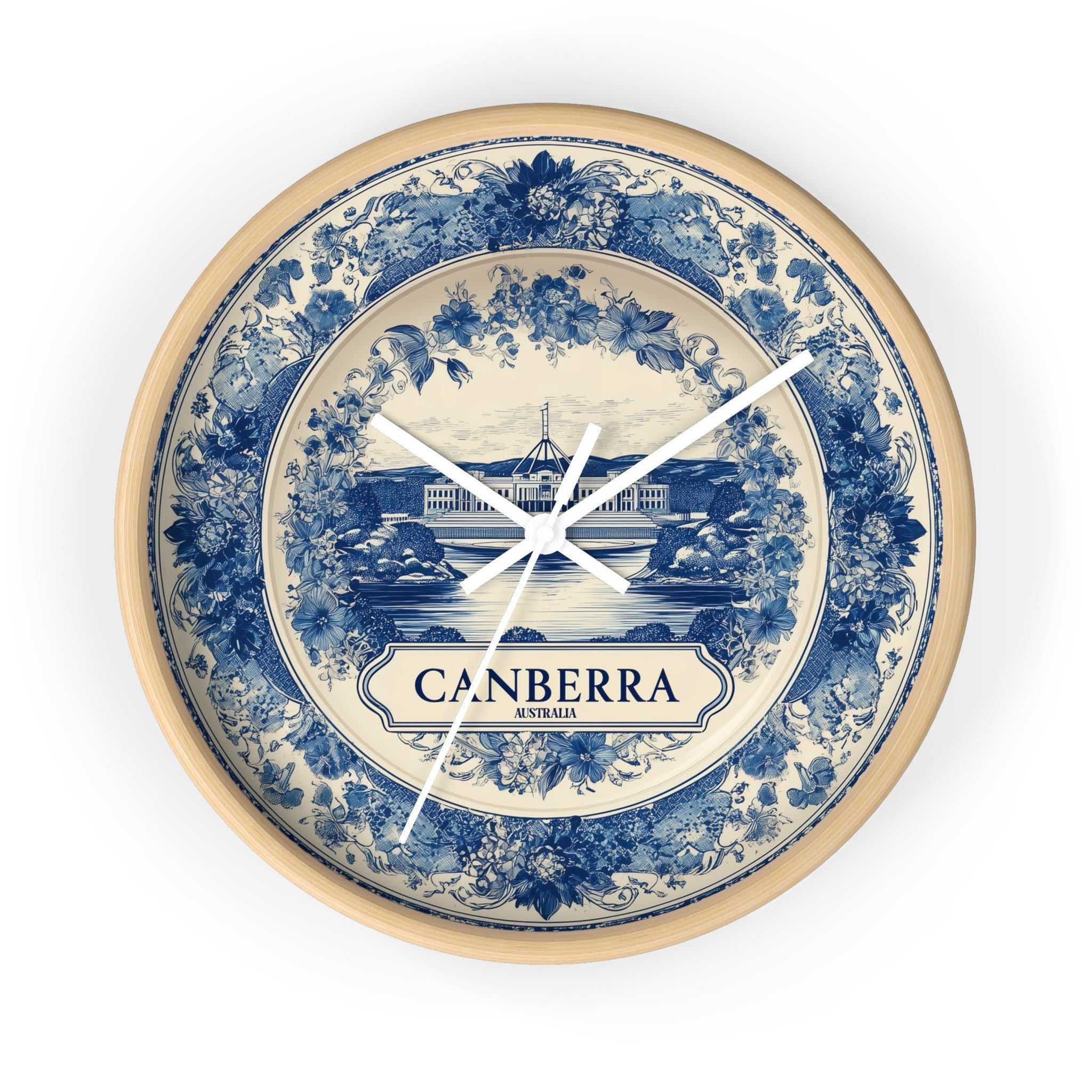 Canberra Australia Wall Clock, Delf style Home Decor, Vintage City Travel Keepsake Art