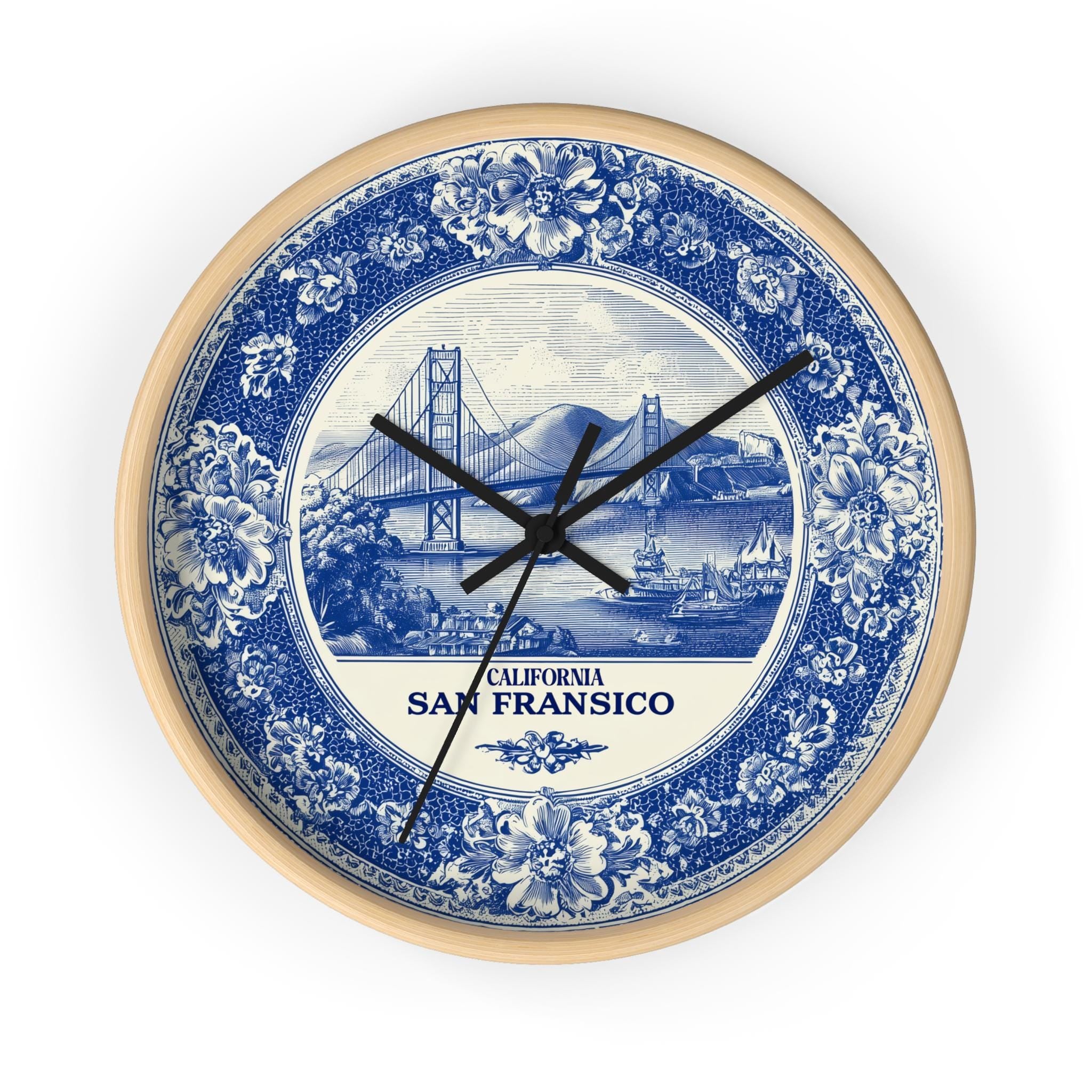 San Francisco California Wall Clock, Delf style Home Decor, Vintage City Travel Keepsake Art