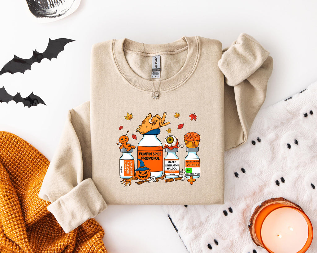 Halloween Nurse Sweatshirt, Gift For Nurse, RN,  Nurse Pills Shirt, Pumpkin Spice Propofol, Spooky Season Nurse Tee