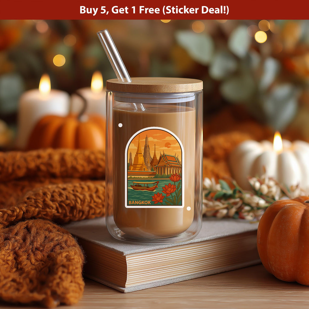 Bangkok Thailand Sticker, Vintage City Vinyl Decal, Retro Travel Lover Collection, Journal Scrapbook