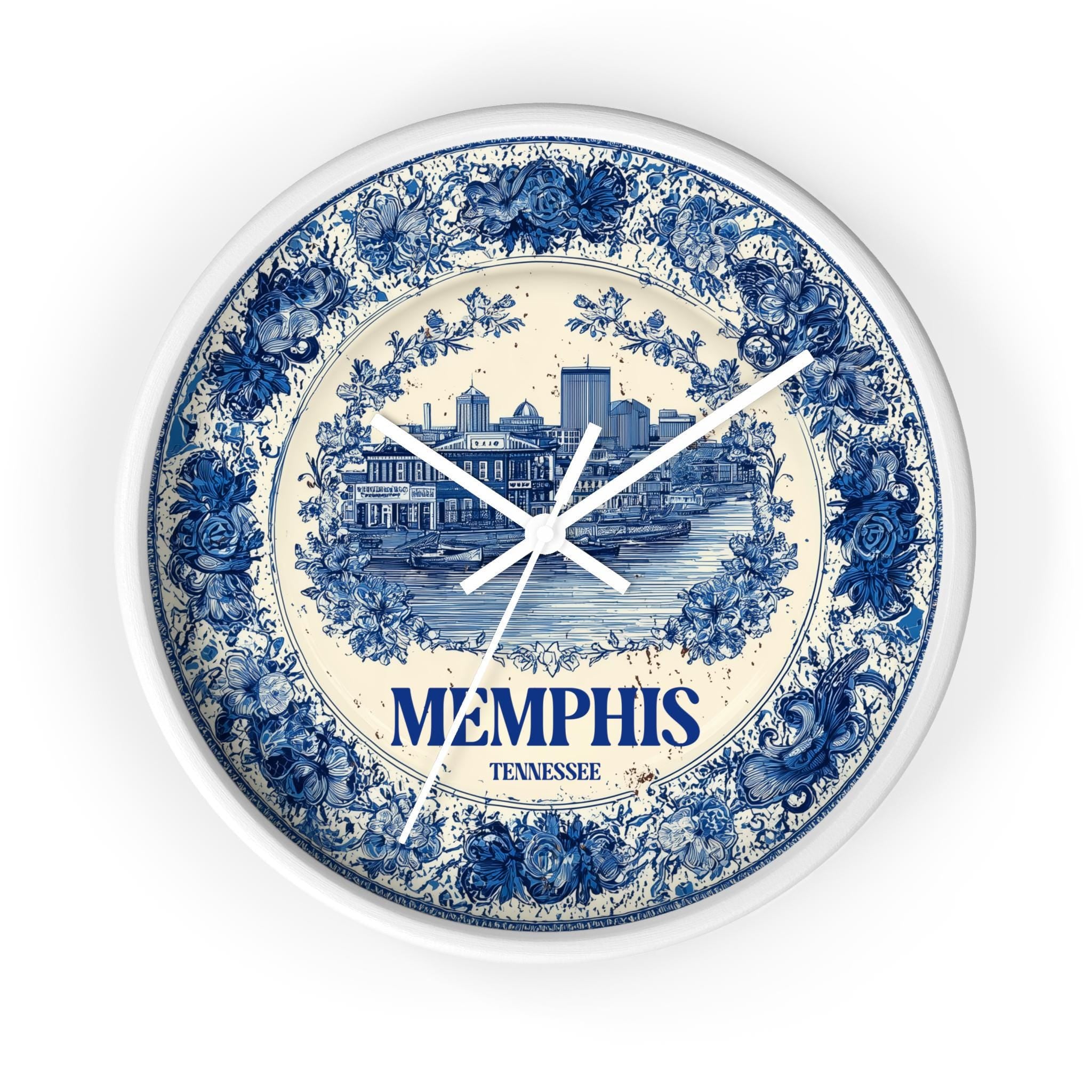 Memphis Tennessee Wall Clock, Delf style Home Decor, Vintage City Travel Keepsake Art