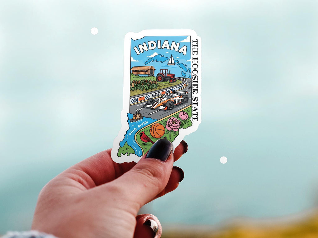 Indiana State Sticker, USA Kiss-Cut Vinyl, Landmark Waterproof Decal, United States Travel Collection