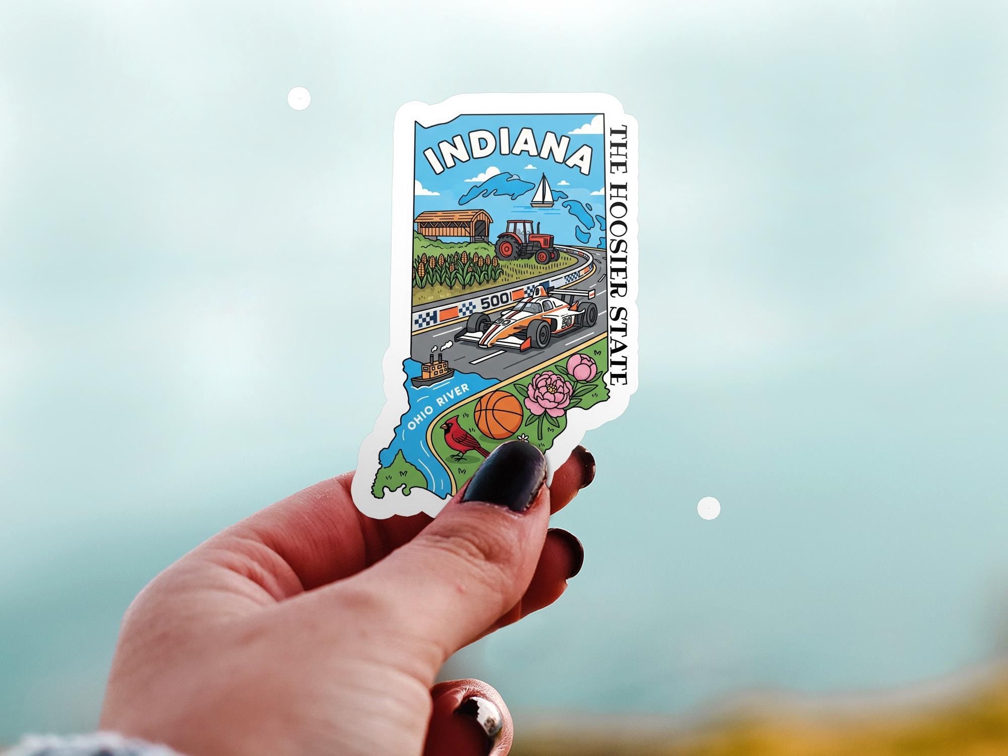 Indiana State Sticker, USA Kiss-Cut Vinyl, Landmark Waterproof Decal, United States Travel Collection