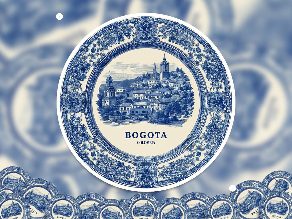 Bogota Colombia Sticker Vintage Delft style, Delftware Decal Waterproof Vinyl, Blue City Travel