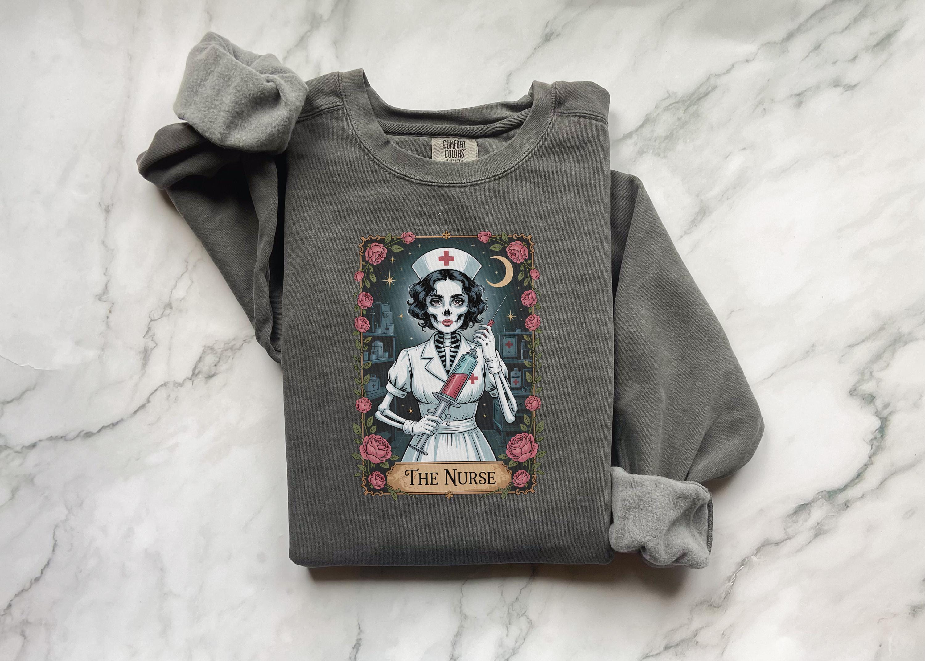Nurse Skeleton Halloween Tshirt: Gothic Spooky RN Sweatshirt & Hoodie