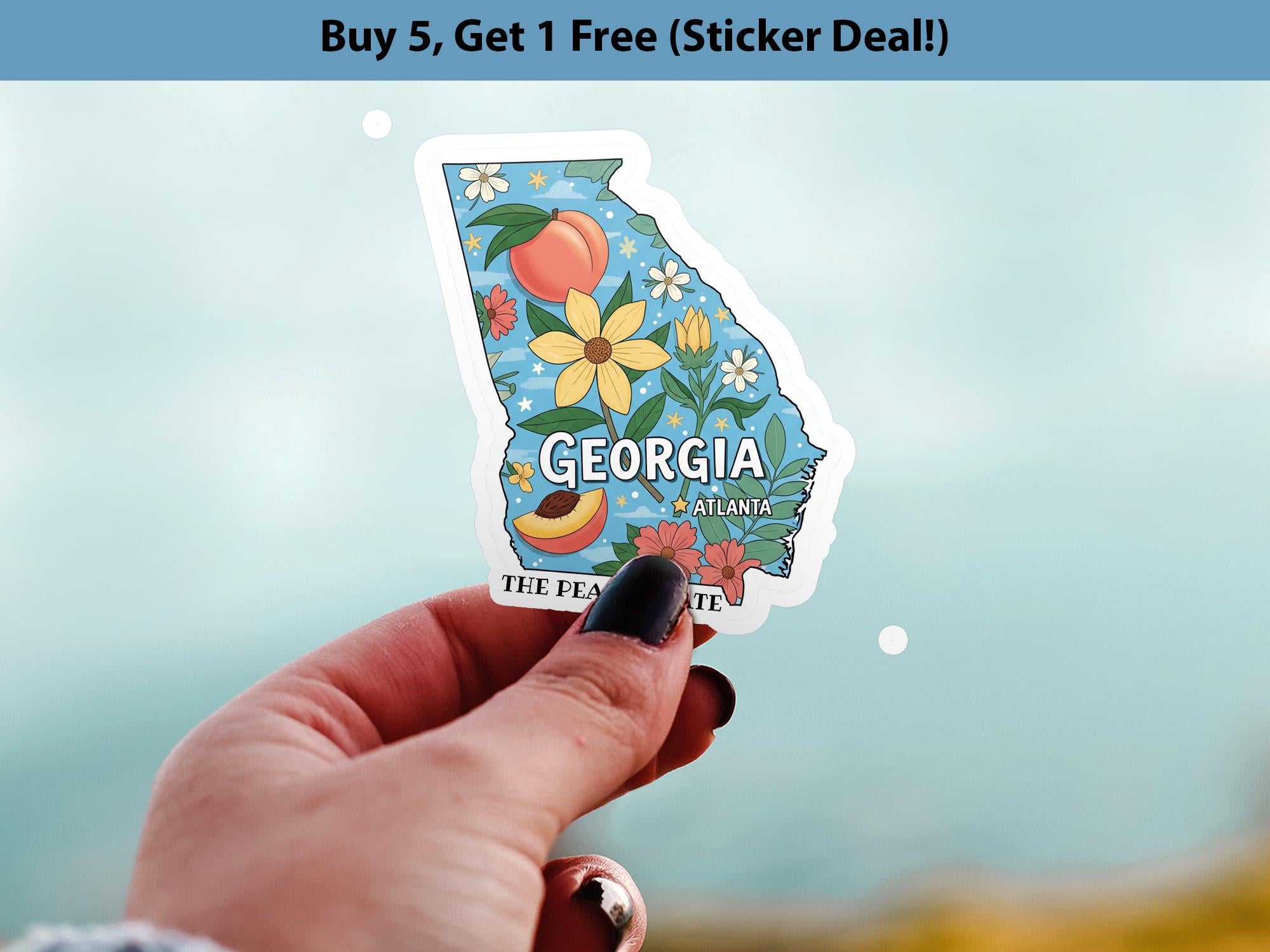 Georgia State Sticker, USA Kiss-Cut Vinyl, Landmark Waterproof Decal, United States Travel Collection