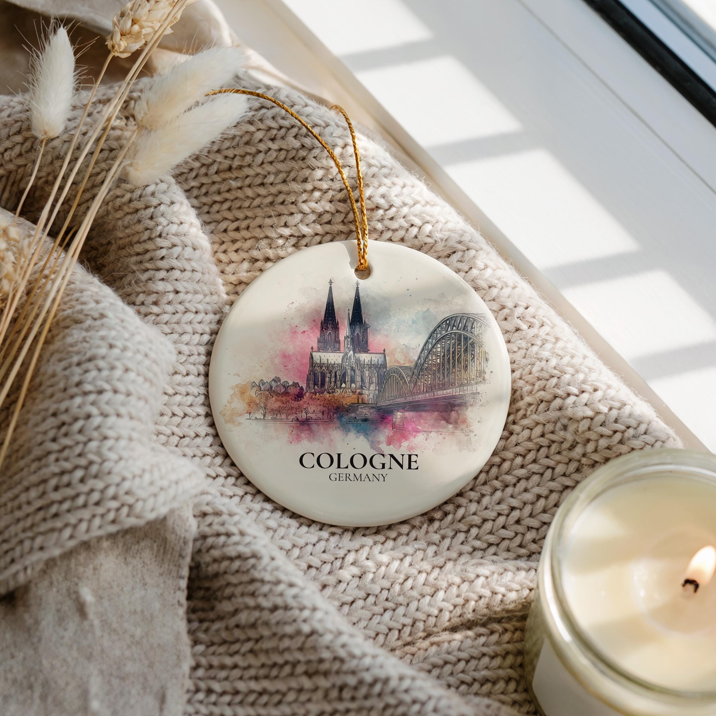 Cologne Germany Personalized Watercolor Ornament, Custom Ceramic Christmas gift, Travel Keepsake