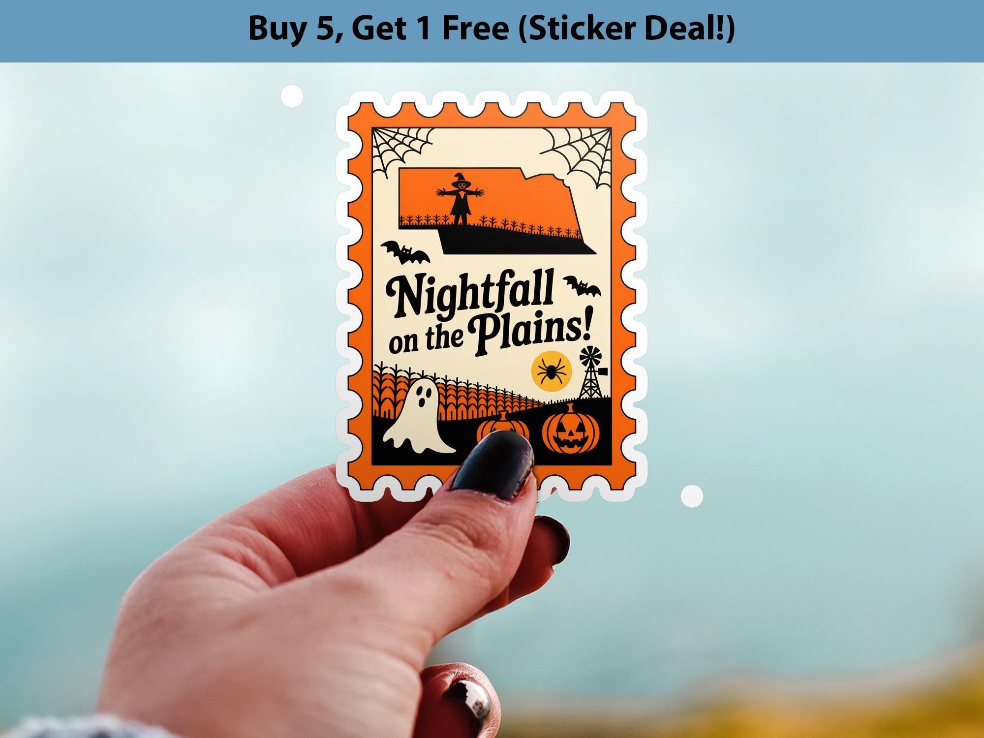 Nebraska Stamp Halloween Sticker, Spooky USA Kiss-Cut Vinyl, Waterproof Decal, United States Travel