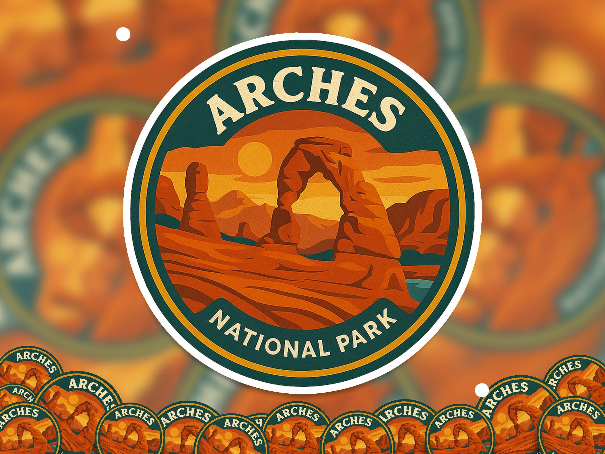 Arches National Park Sticker Kiss-Cut Vinyl, Waterproof Decal, Retro Travel Lover Collection
