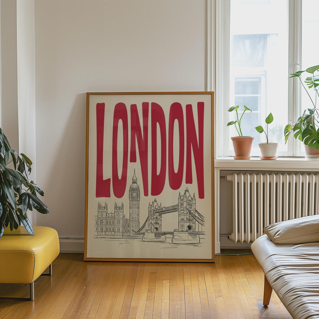 London Skyline Wall Minimalist Art, Framed Canvas Print, Big Ben Line Art Decor
