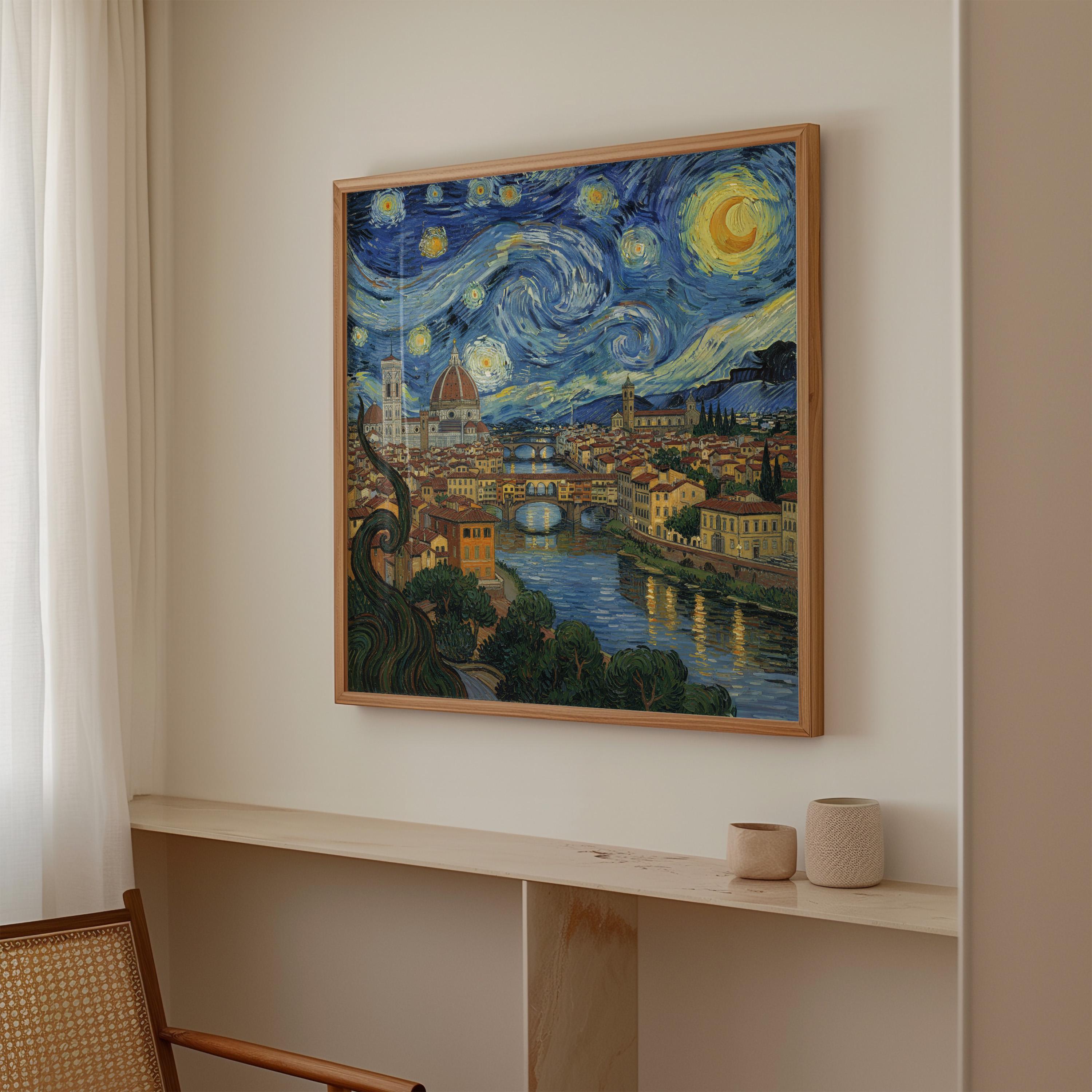 Florence Italy Starry Night Wall Art, Van Gogh Print, Travel Gift Home Decor